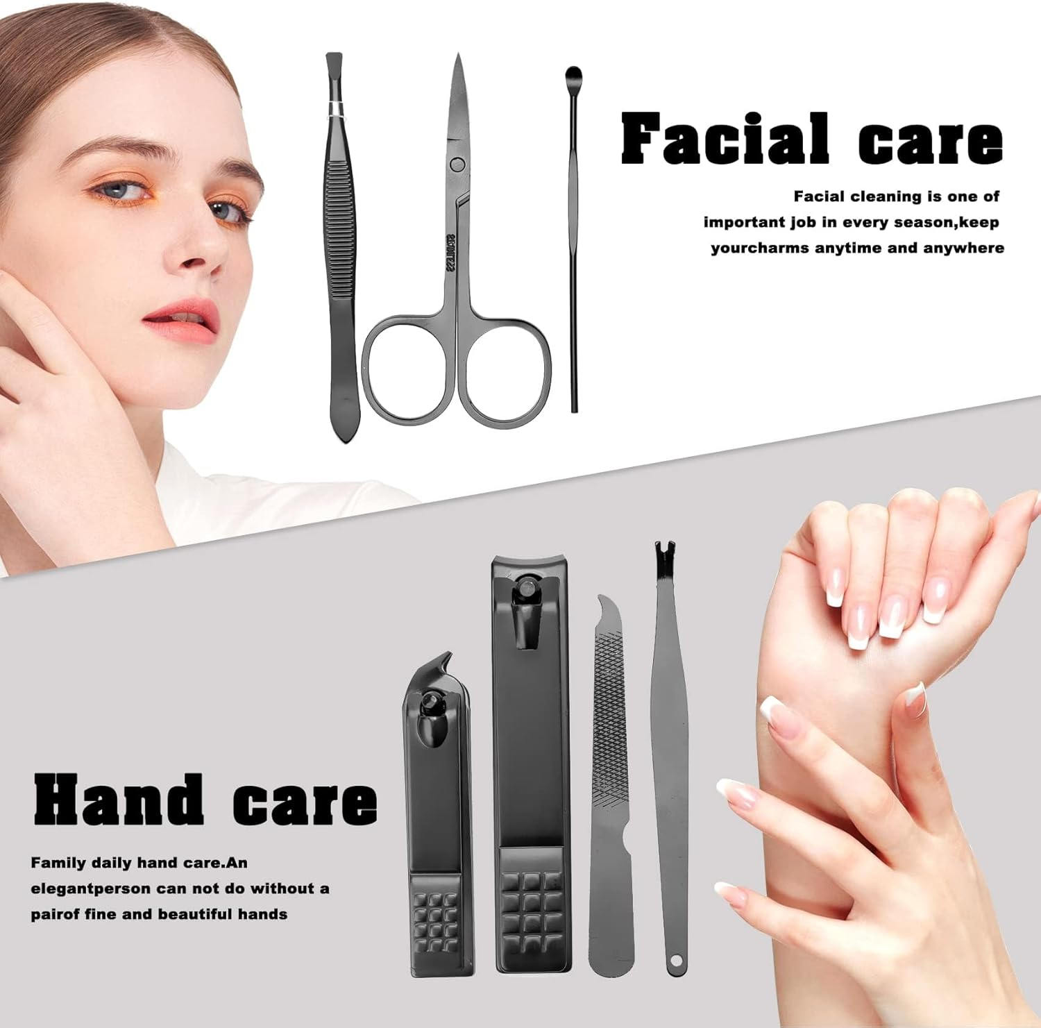 Manicure Set, 7-In-1 Christmas Black Stainless Steel Nail Clippers Manicure Set, Men'S Care Set, Nails Do, Cuticle Remover for Ingrown Toenails and Thick Nails, for Travel and Home image number 2