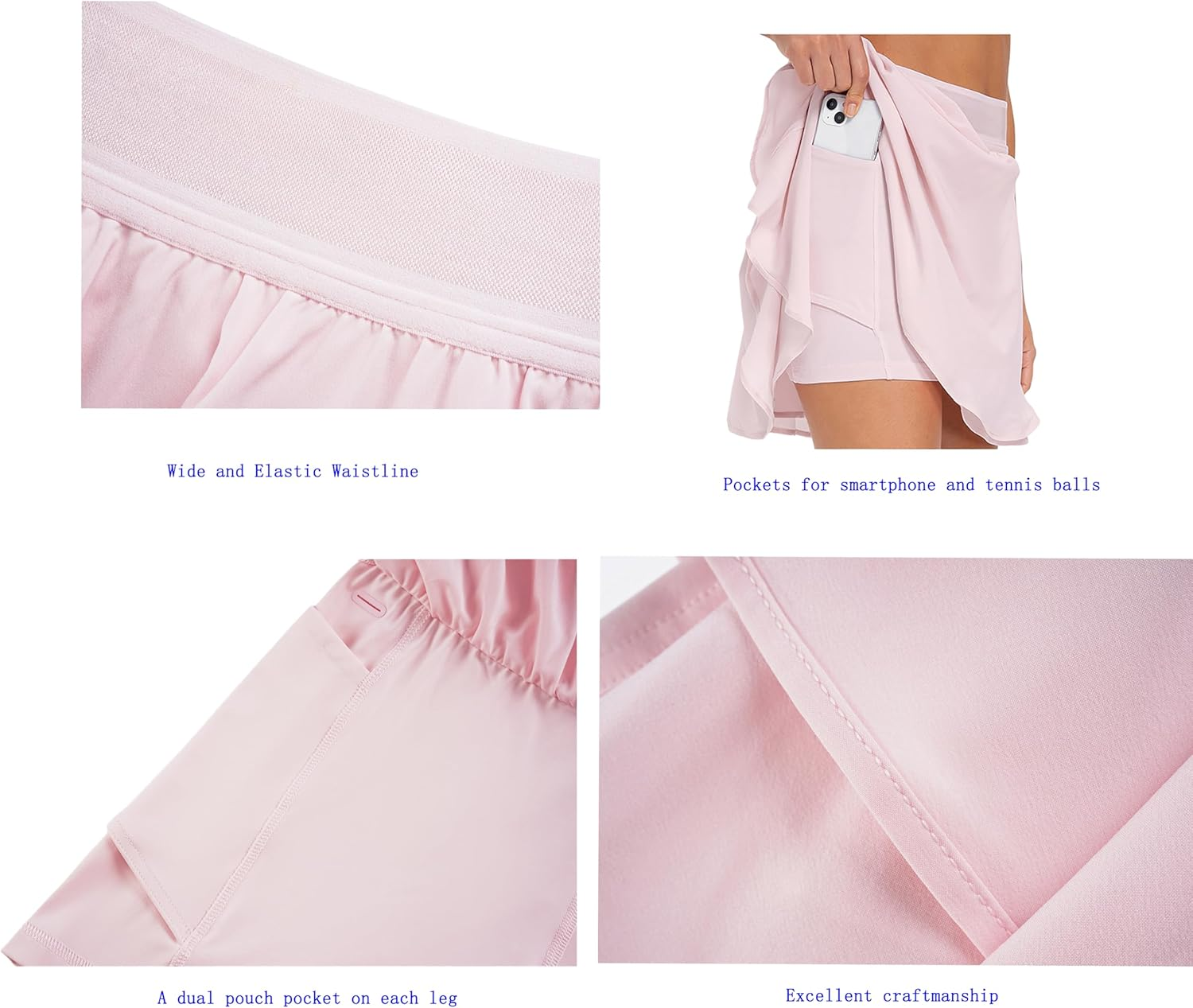 Zingther Women'S Quick Dry Ice Cooling Activewear Sport Skorts for Tennis, Golf, Badminton, Fitness and Running, Girls' Pleated Skirts with Built-In Shorts image number 2