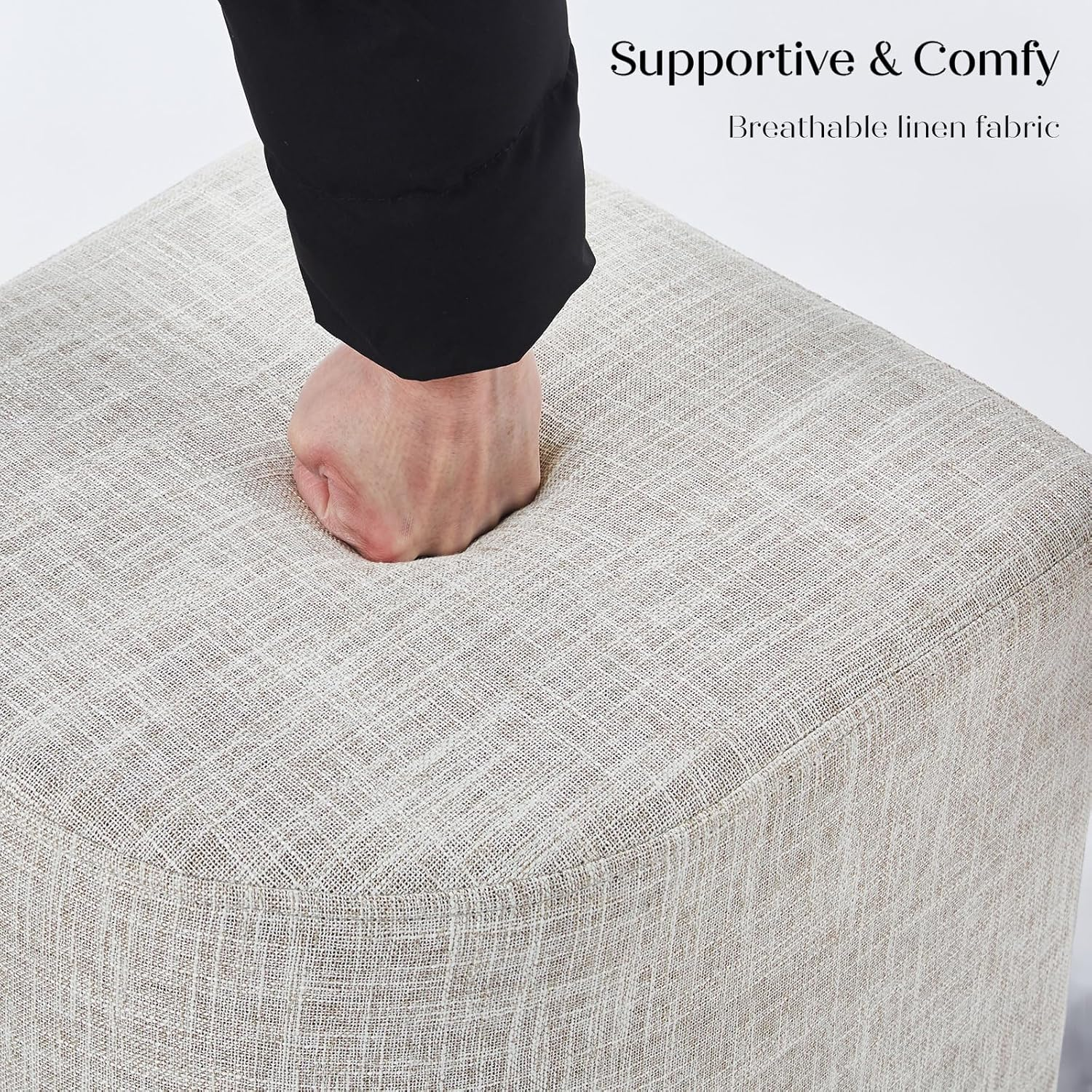 La Bella 3-Piece Coffee Table & Ottoman Set &ndash; Modern Industrial Living Room Furniture with 2 Padded Stools, Linen Upholstery & MDF Wood Tabletop &ndash; Space-Saving Design, Cream - Cream image number 5