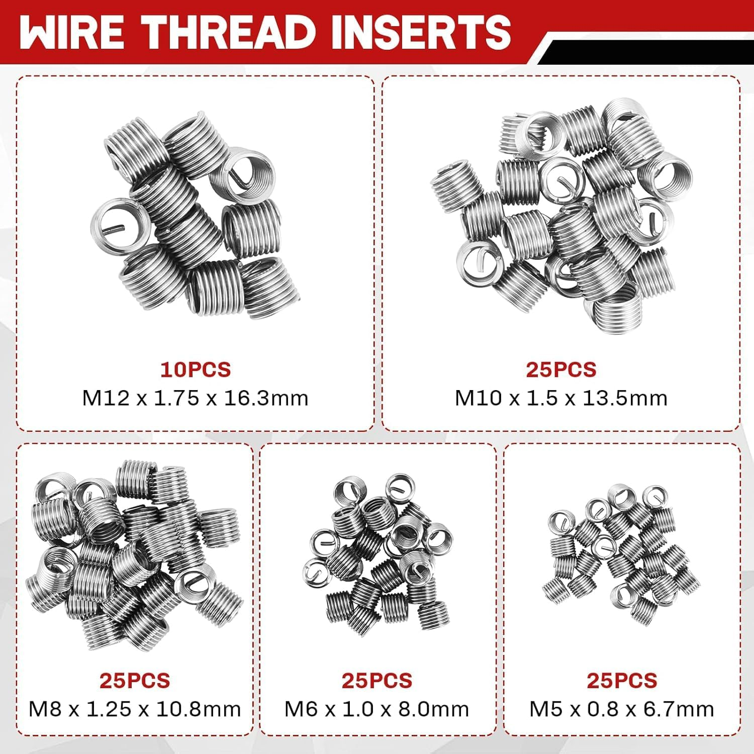 131-Piece Metric Helicoil Thread Repair Kit | 131Pc Thread Repair Kit HSS Drill Helicoil Repair Kit Metric M5 M6 M8 M10 M12 HSS Drill Thread Insert Repair Tool image number 5