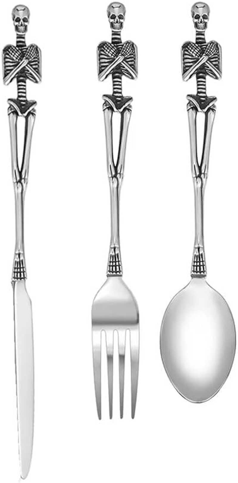 SENIURIS Skeleton Silverware Set, Personality Skull Stainless Steel Unique Design Spoon Fork for Halloween Easter and Christmas. (Skeleton with Knife)