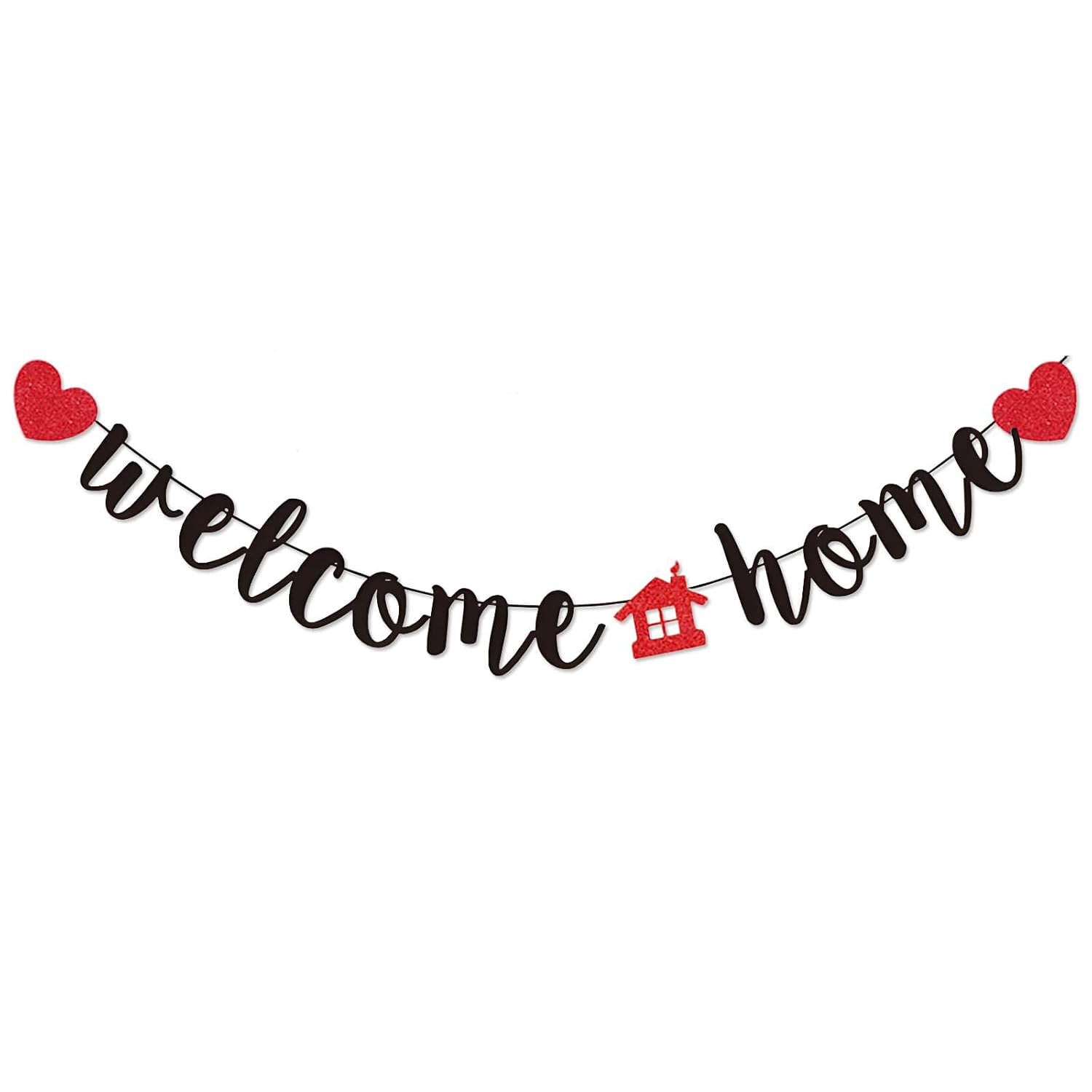 Welcome Home Banner, Black Glitter Welcome Home Banner on 8 Ft Strand - Housewarming, Homecoming, & Military Return Party Decorations & Decor (Red) image number 5