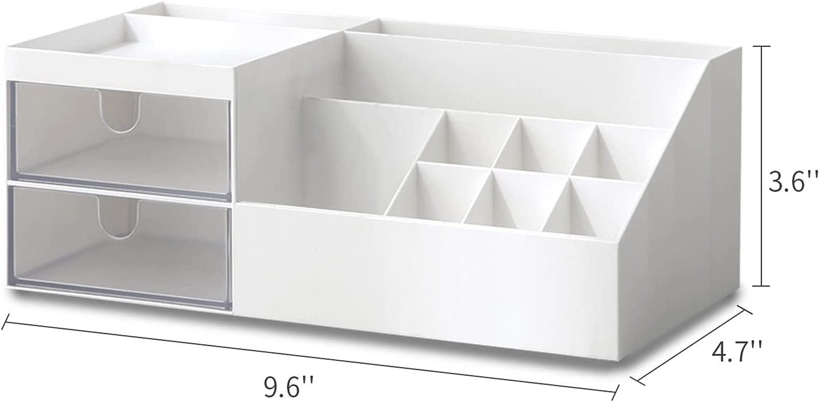 NWK Desk Makeup Organiser with Brush Holder, Skincare Cosmetic and Perfume Storage, Bathroom Organiser for Lipsticks, Nail Care, Jewelry, Office, 2 Drawers and 11 Compartments (White) image number 3