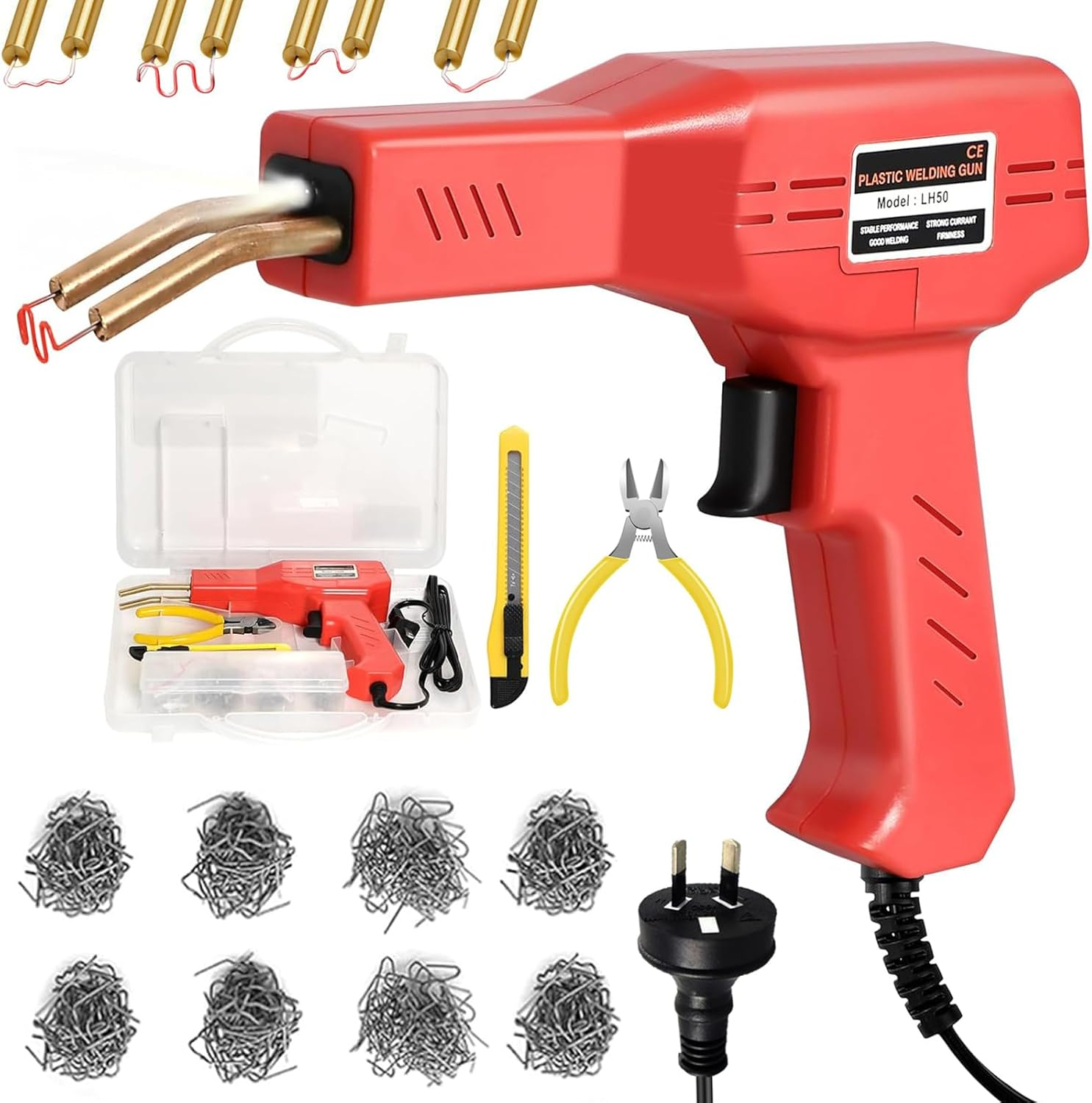 Upgraded Plastic Welder with 1000PCS Staples, Plastic Welding Kit, Hot Stapler Kit, Plastic Welder Gun Kit, Car Bumper Repair Kit, Plastic Repair Kit, Portable Toolbox (Red)