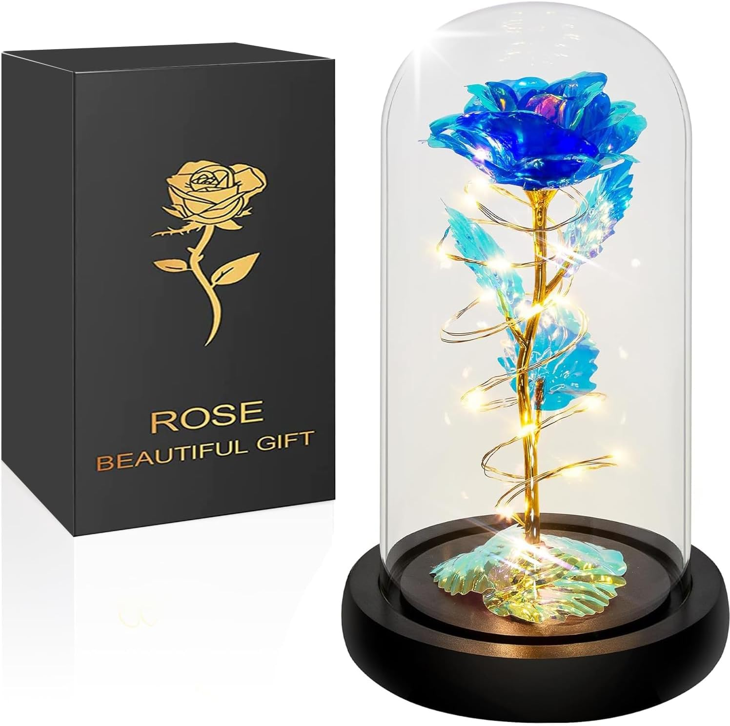 Gifts for Women, Mothers Day Flowers Gifts for Mom from Daughter Son, Valentines, Colorful Rainbow Light up Rose in a Glass Dome Mom Birthday Presents for Her Wife Grandma (Colourful)