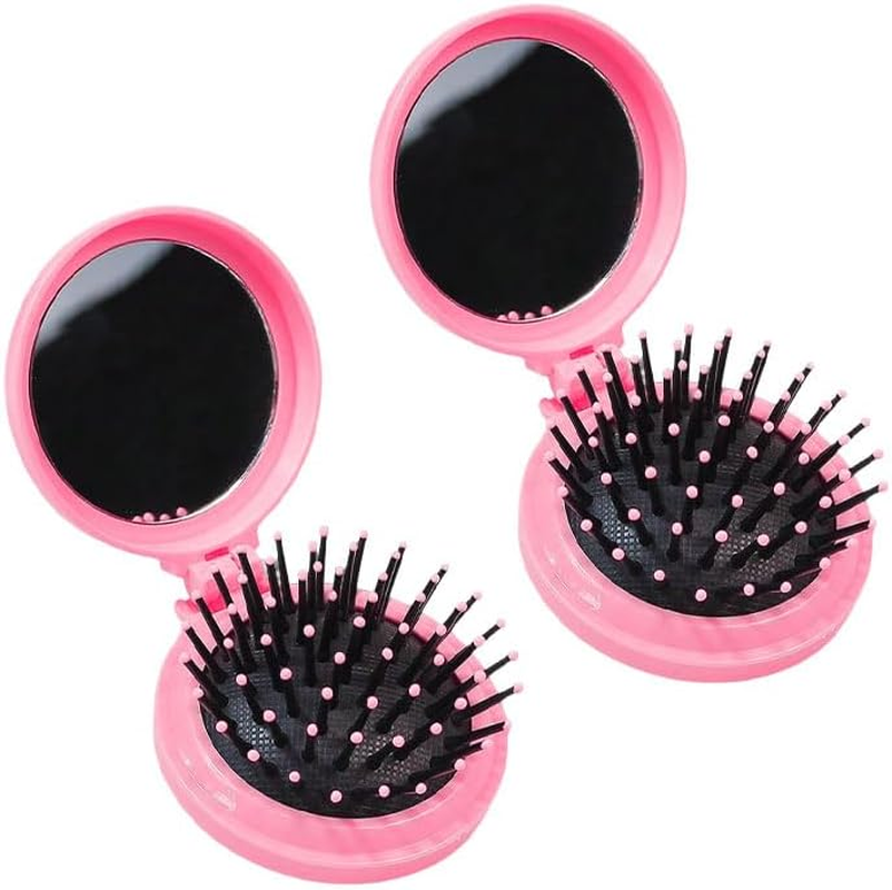 2Pcs Mini Foldable Hair Brush, Scalp Massage Function round Pocket Hair Brush for Travel, Home, and Office Use (White)