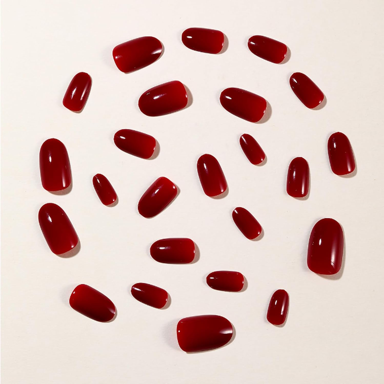 Press on Nails Red, 24Pcs Almond Elegant False Nails with Jelly Stickers, Reusable Fake Nails Easy Application for Women & Girls, Glossy Manicure for Parties & Daily Wear
