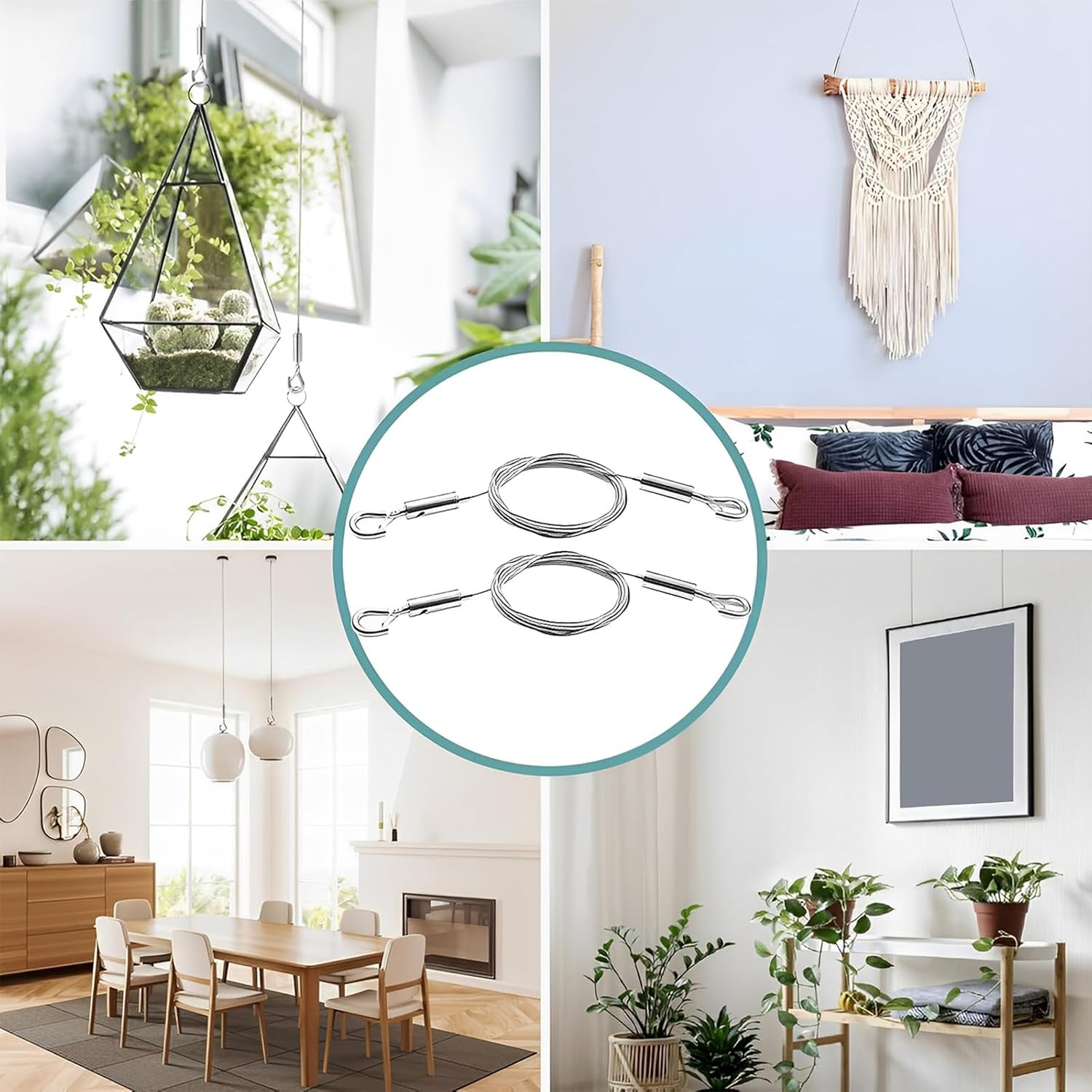 Adjustable Picture Hanging Wire, Iron Heavy Duty Wire Rope, Adjustable Length Picture Hanger, Locking Clip Hanging Lanyard, for Mirror Hardware,Light Lamp,Billboards, Flowerpot image number 5