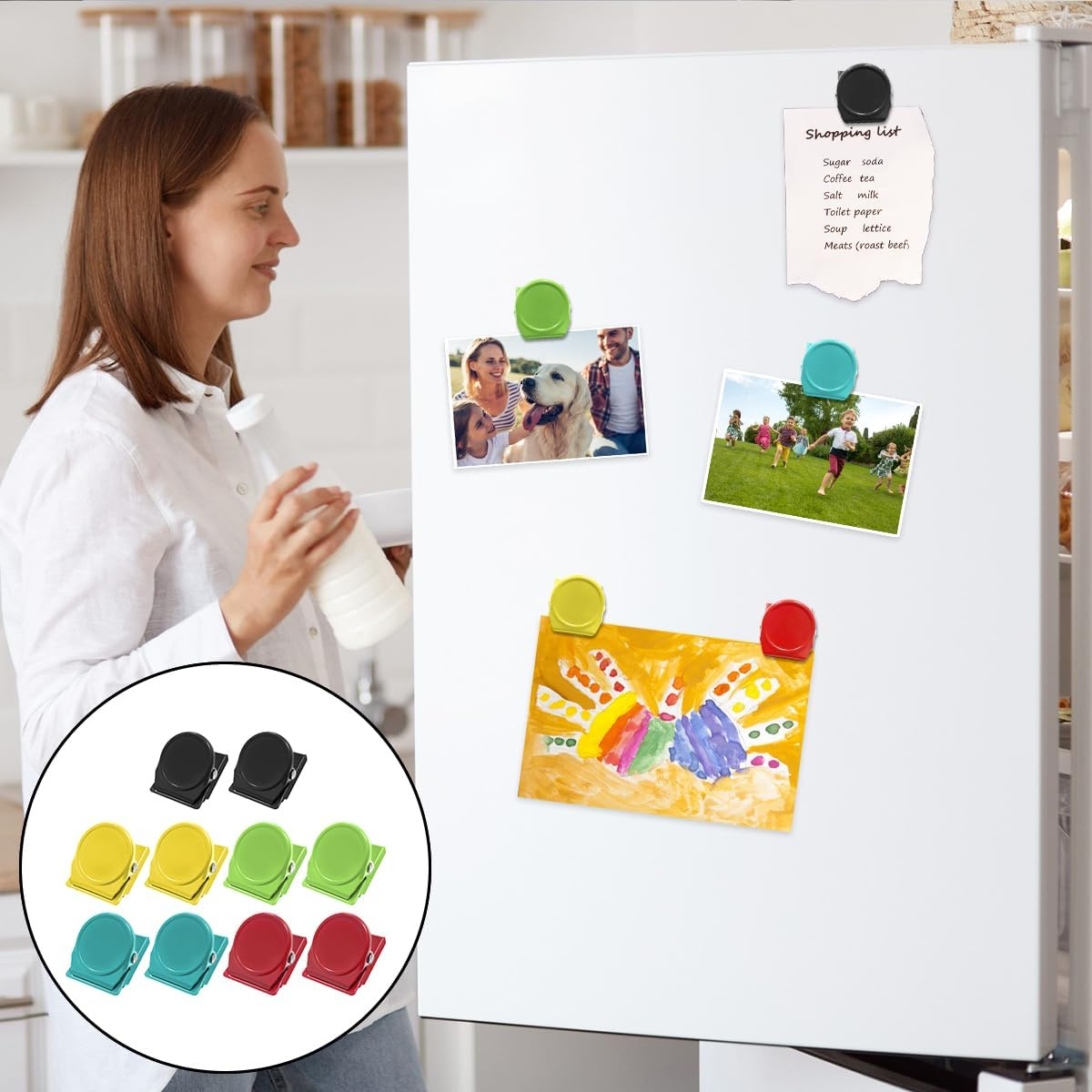 Magnetic Clip, 10 PCS Fridge Magnet Metal Clips for Home, School, Hanging Photos (5 Colors) image number 3