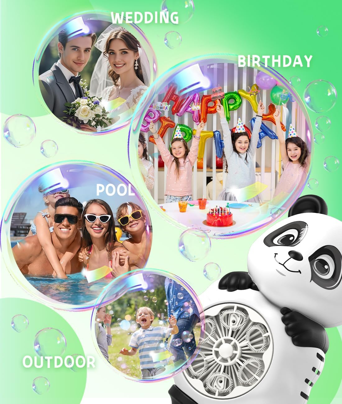 Rechargeable Bubble Machine - Bubble Wand for Kids with Colorful LED - Make Large Bubbles - Party Birthday Wedding Outdoor Toys Gifts for Toddlers Ages 3+