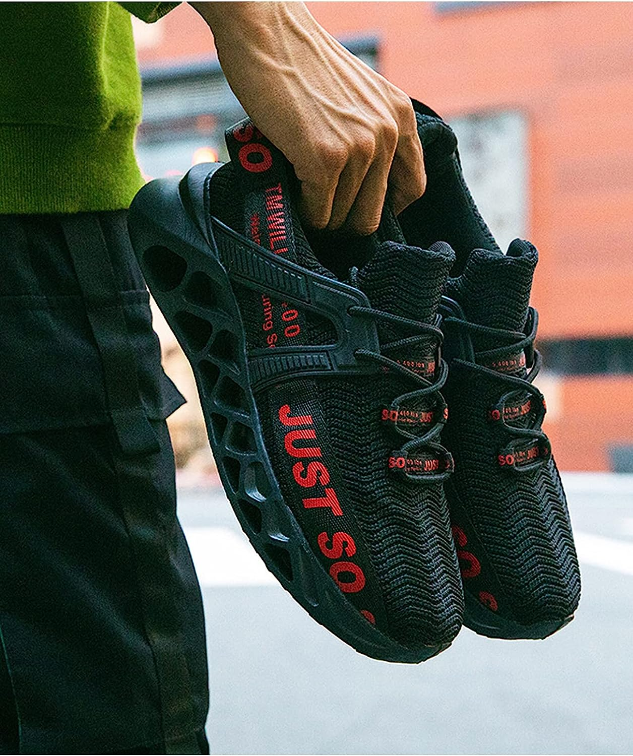 Bestgift Couple Sneakers Breathable Flying Woven Casual Shoes Blade Running Shoes Pink EU47/US12.5 image number 5