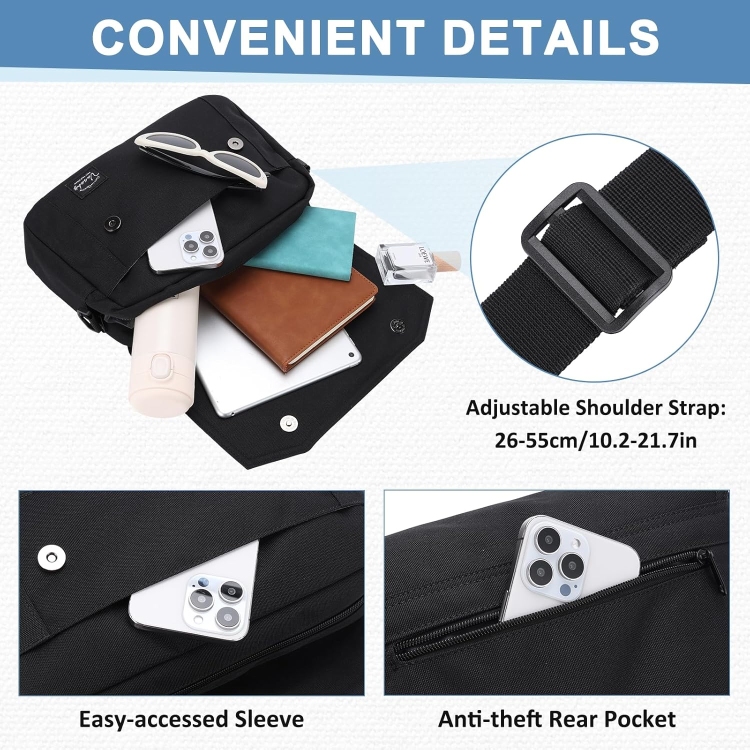 Lightweight Messenger Bag for Men,Vaschy Medium Classic Crossbody Flap Casual Satchel Shoulder Courier Bag - Gray image number 7