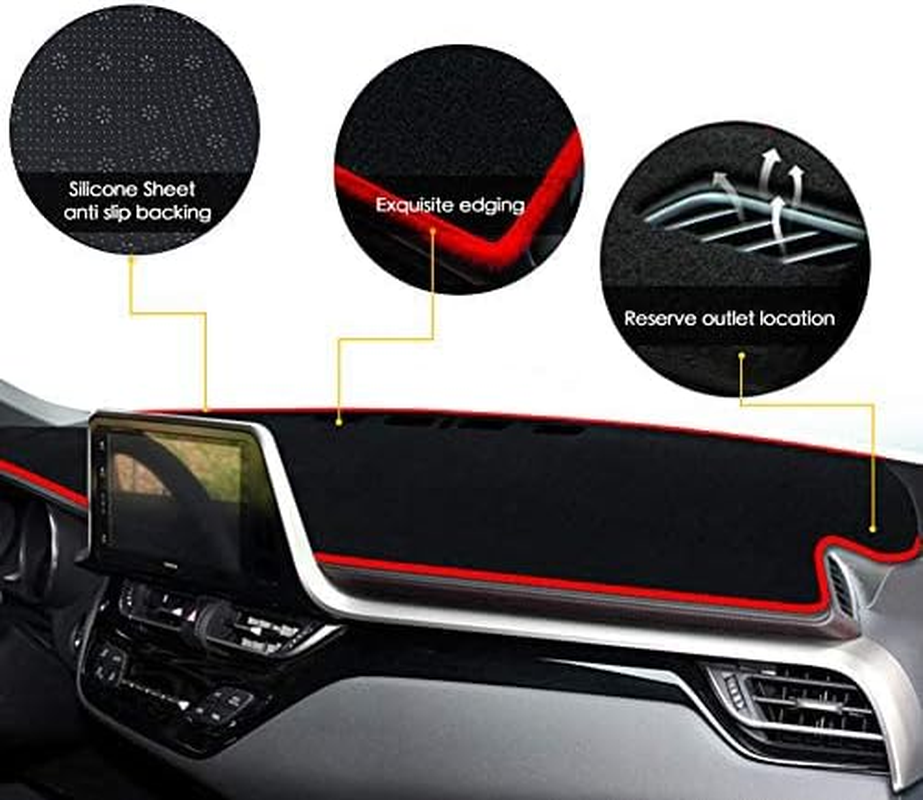 PGTOPONE Custom Fit Dashboard Black Center Console Cover Dash Mat Protector Sunshield Cover Pad Carpet for 2017 2018 2019 2020 Toyota CHR CH-R (Red) - Black image number 5