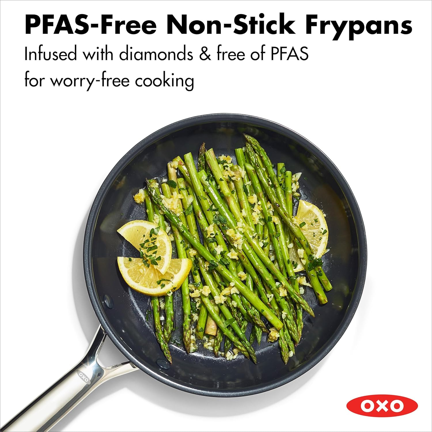 OXO Agility Stainless Steel 13 Piece Cookware Pots and Pans Set, Induction, Ceramic Nonstick PFAS -Free Coated Frypans, Ultra-Durable, Quick Even Heating, Chip-Free Rims, Dishwasher and Oven Safe image number 3