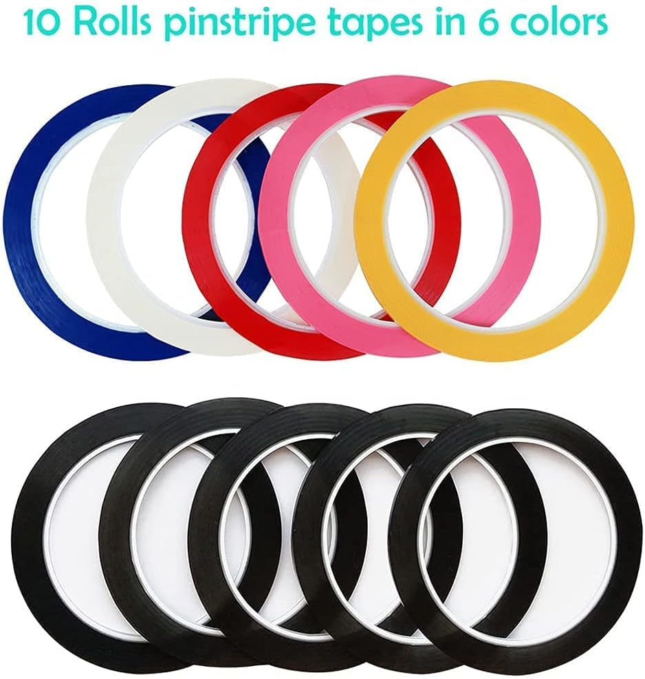 10 Rolls 1/8" Whiteboard Tape 6 Colors Pinstripe Tape Self-Adhesive Dry Erase Board Art Tapes, 131 Feet per Roll image number 1