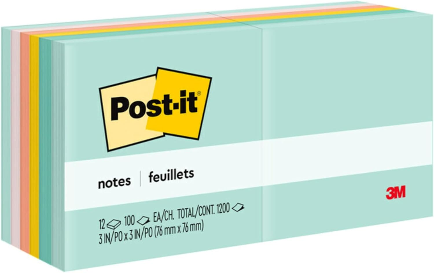 Post-It Greener Notes, 3 in X 3 In, Helsinki Collection, 100 Sheets/Pad, 12 Pads/Pack (654-RP-A)