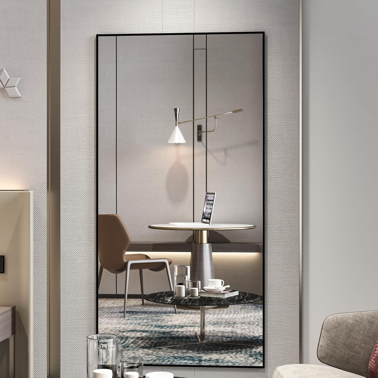 CASSILANDO Oversized Full Length Mirror, 180 * 80Cm Extra Large Floor Standing Mirror with Aluminum Alloy Frame for Bedroom image number 5