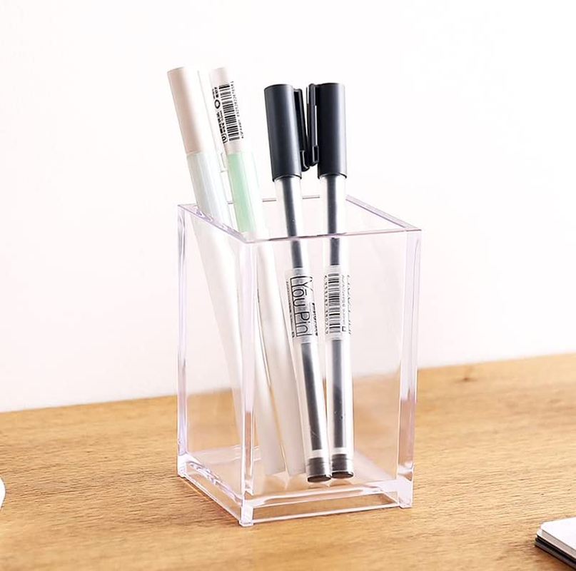 3 Pack Clear Acrylic Cosmetic Pencil Pen Holder Cup, Clear Makeup Brush Holder, Desk Acrylic Brushes Storage image number 2