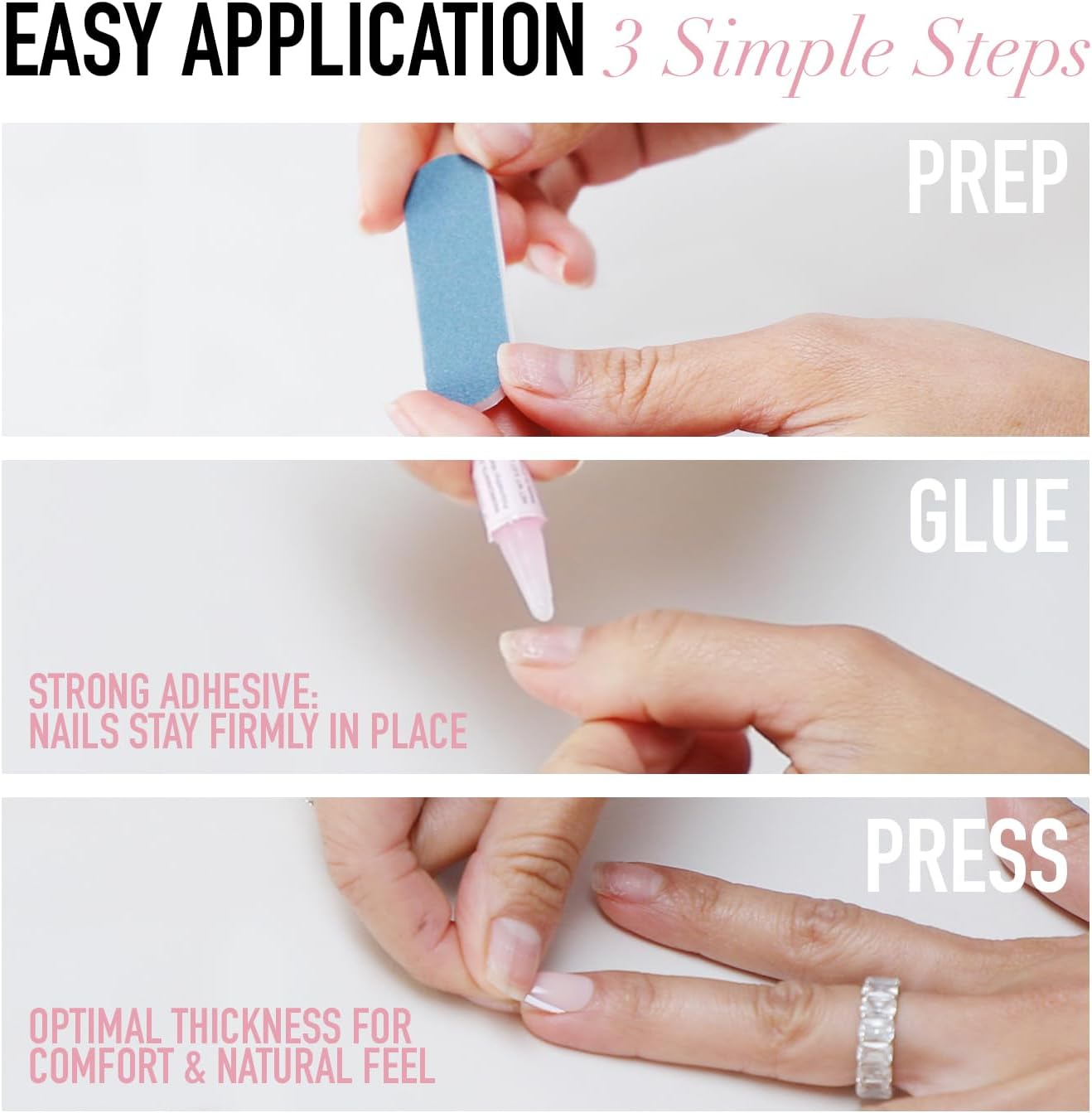 Glamnetic Press on Nails - Caviar | Semi-Transparent, Short Almond Nails, Reusable | 15 Sizes - 30 Nail Kit with Glue image number 3