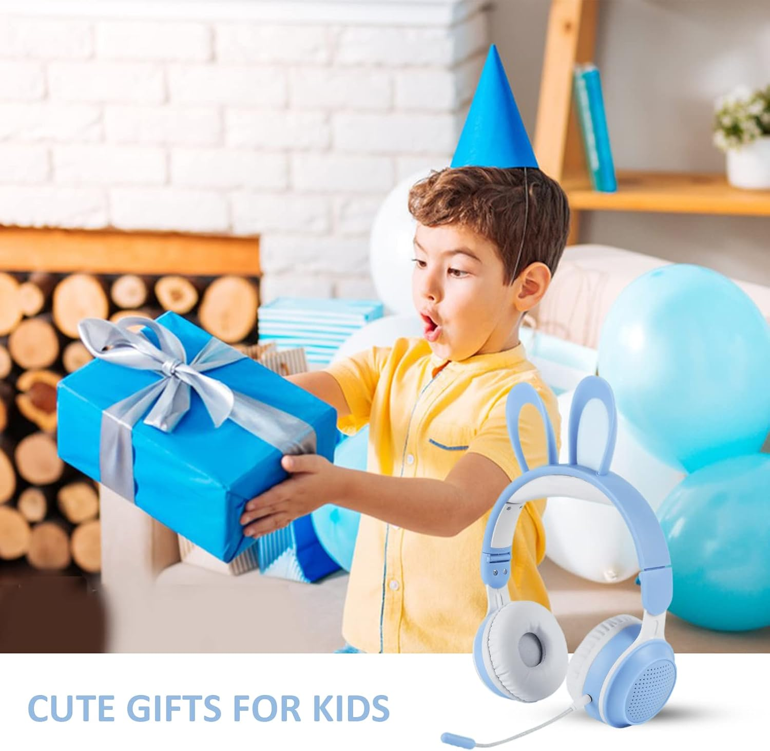 Yunseity Children'S Headphones, Bluetooth 5.0 Headphones with Rabbit Ear, Over-Ear LED Light, Foldable Wireless Headset, Support TF/AUX, Gifts for Children, Toddlers, Teenagers (Blue) image number 5