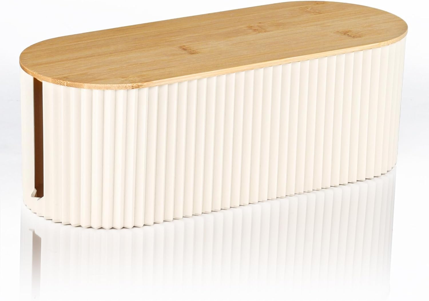 Baskiss Cable Management Box with Solid Bamboo Lid, 32X13X11.2 Cm, Floor Outlet Hider, Wire Organizer for Desk TV Computer USB Hub System to Cover and Hide & Power Strips & Cords (Beige)