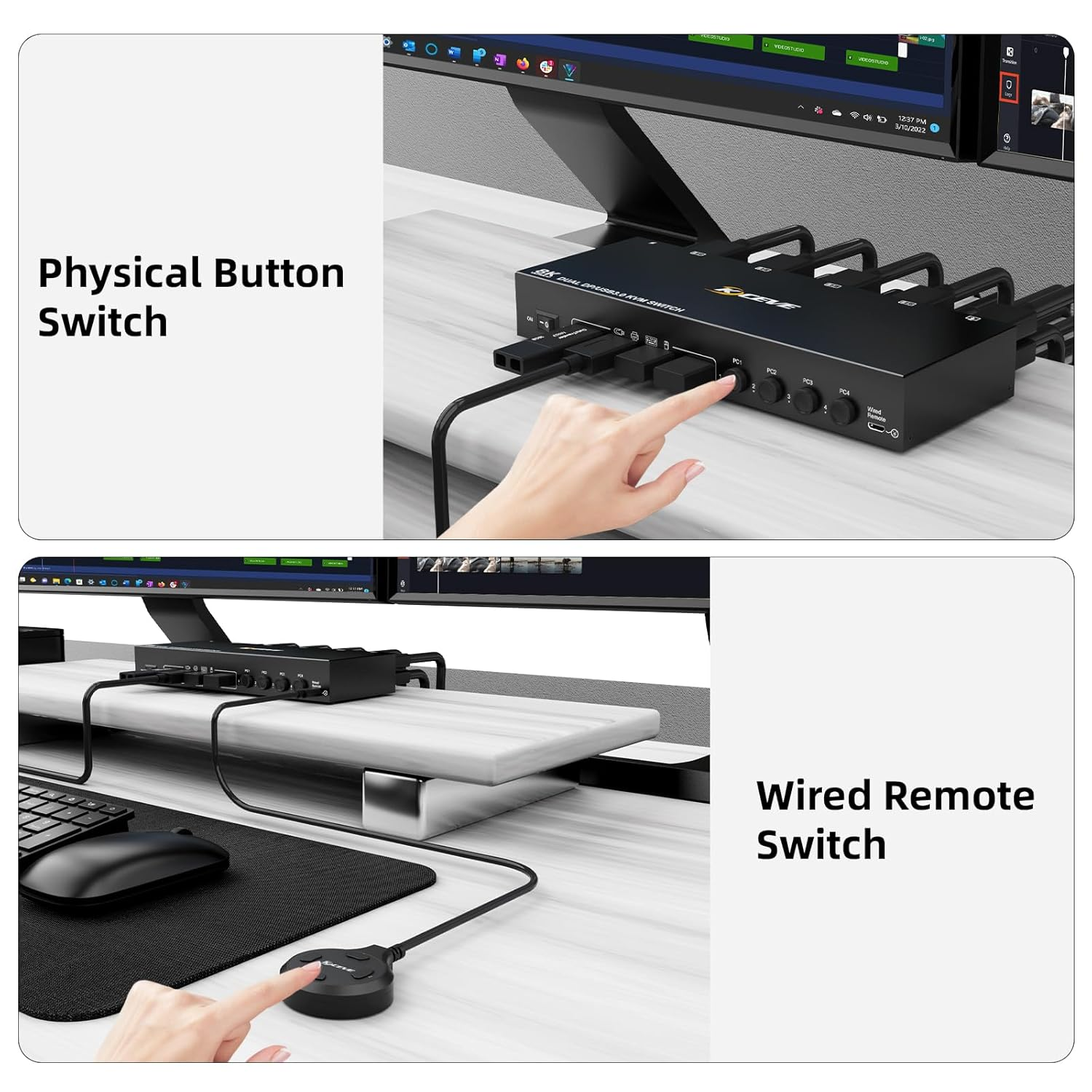 8K Dual Monitor Displayport KVM Switch 2 Monitors 4 Computers 4 Port USB 3.0 DP 1.4 KVM Switcher 8K@30Hz/4K@144Hz 4 in 2 Out Keyboard Mouse Switches