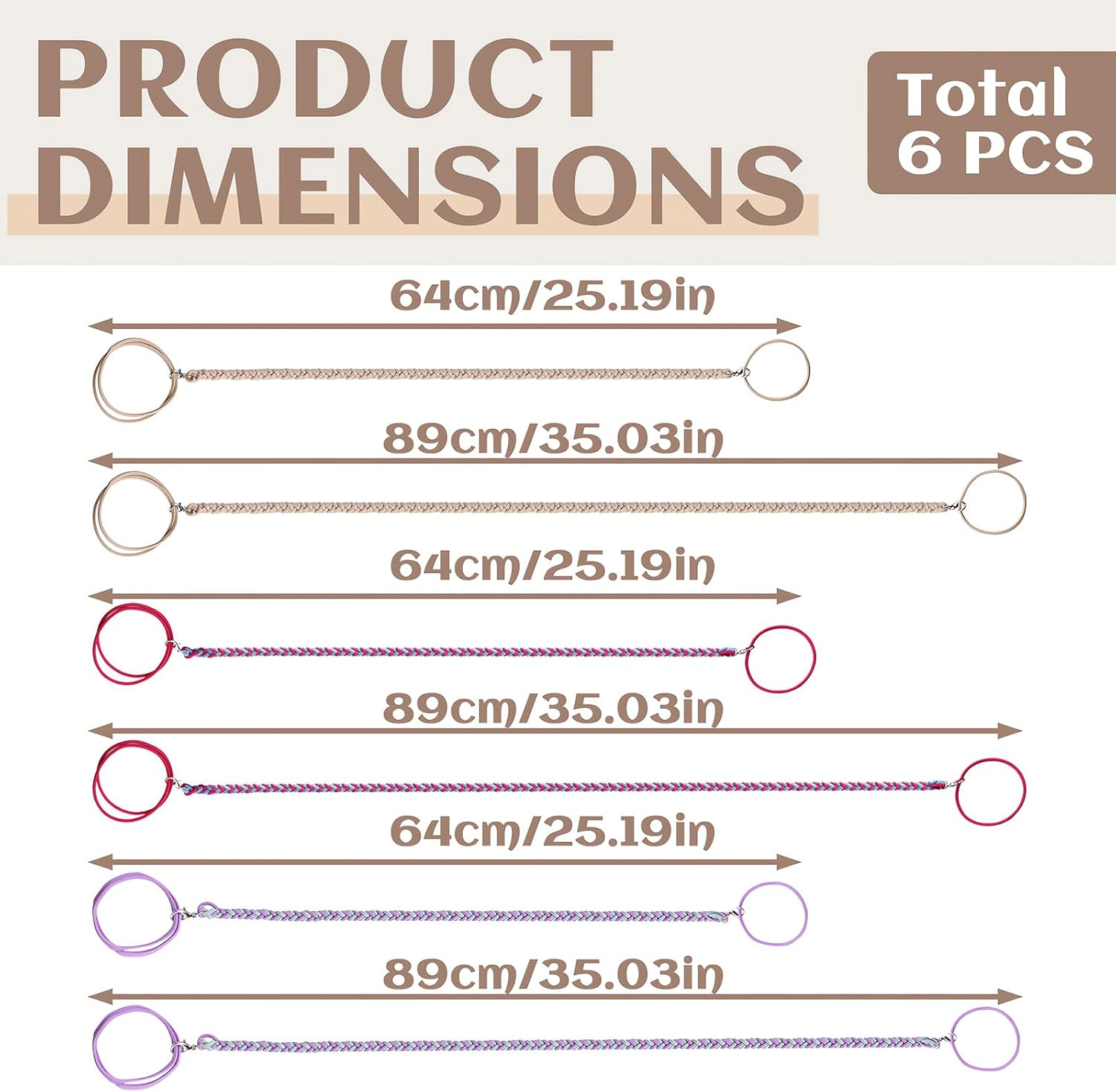 6 Pieces Elastic Spiral Hair Ties for Sport 25.1" & 35", Colorful No Damage Braided Ponytail Holders Wrap for Thick Curly Thin Long Hair Swimming Riding Diving Surfing image number 3