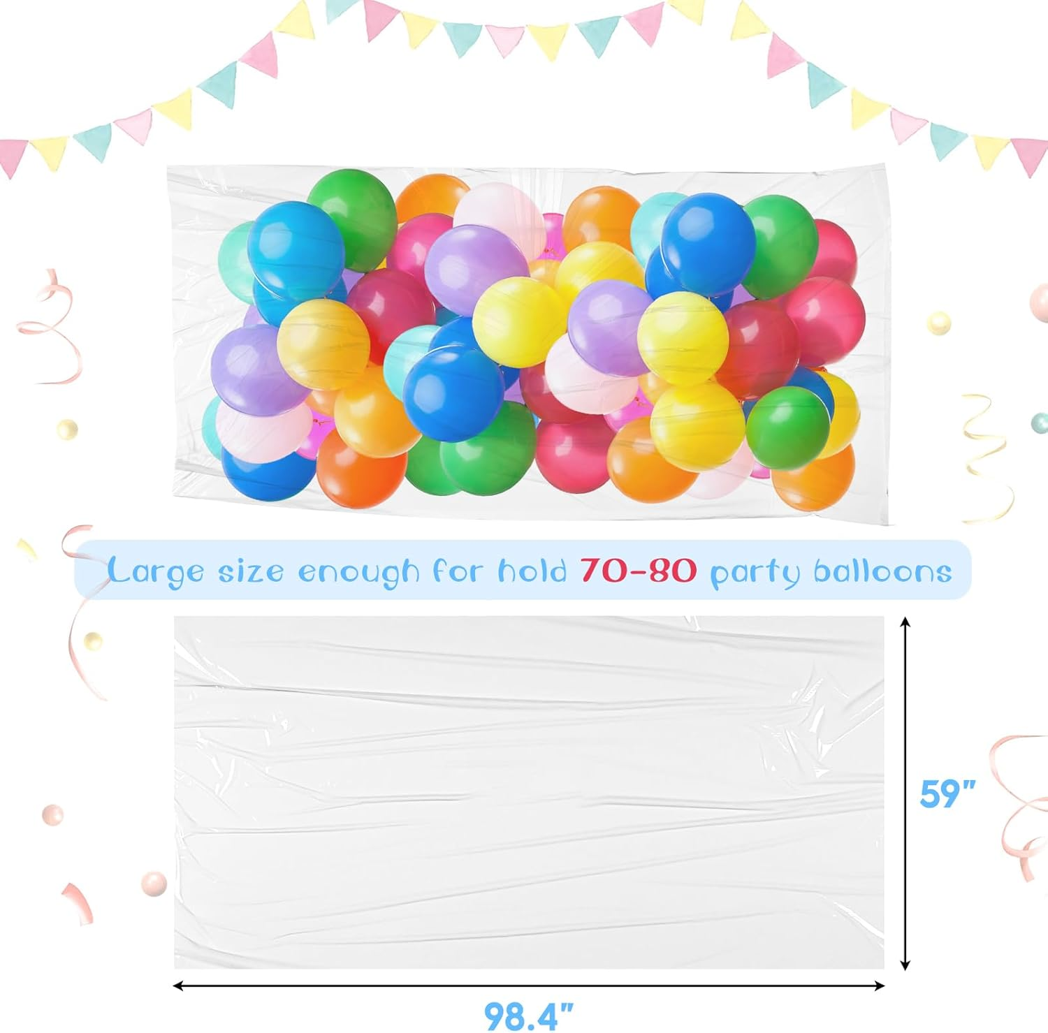 3 Pack Large Balloon Bags for Transport Reusable 98.4 X 59 Inches Giant Balloon Drop Bag Thicken Clear Plastic Balloon Storage Bags for Birthday, Wedding, New Years, Celebration Supplies - 79" X 47" image number 4