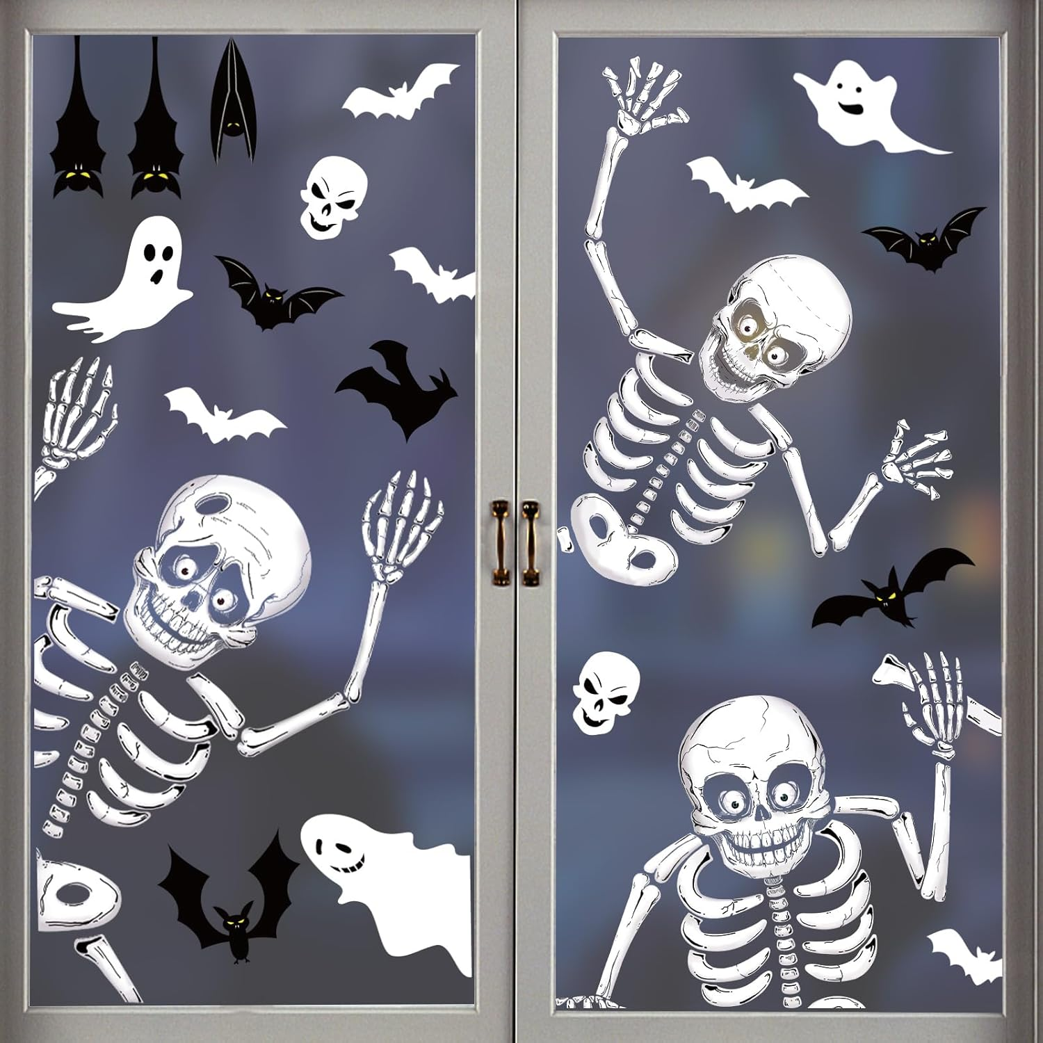 70 PCS Halloween Window Clings Halloween Window Stickers Skeleton Ghosts Bats Halloween Decorations for Windows Glass Walls Halloween Haunted House Party Supplies