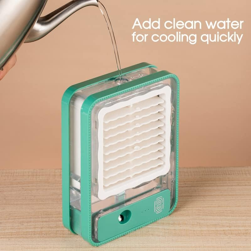 Portable Personal Air Conditioner Fan Mini Air Cooler Desk Fan USB Rechargeable (Green) image number 2