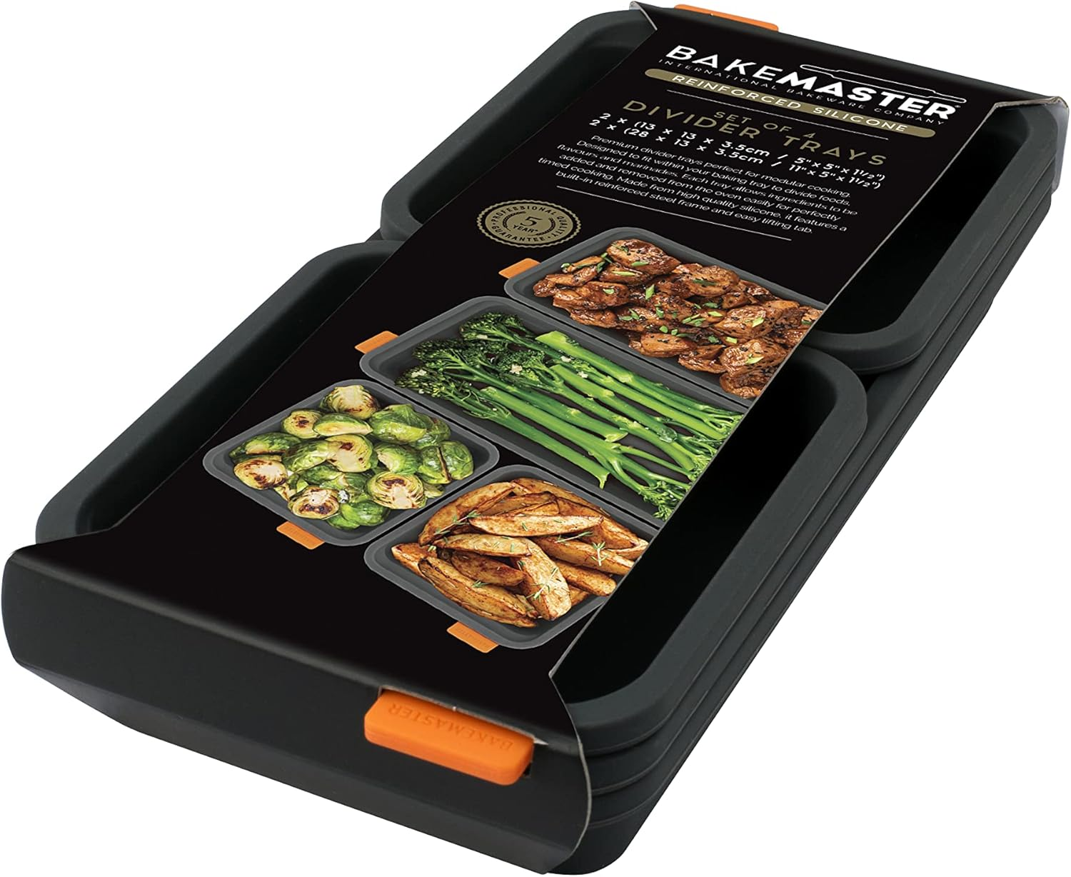 Bakemaster Mixed Silicone Oven Divider Trays, Set of Four, 13 X 13 X 3.5 Cm/28 X 13 X 3.5 Cm, Grey image number 5