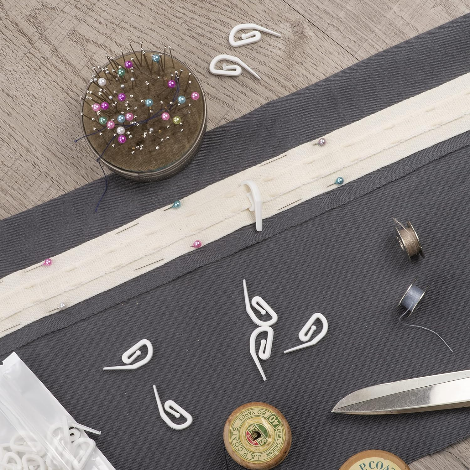 White Plastic Curtain Hooks | Hooks for Pencil Pleat, Window, Door & Shower Curtains | Heavy Duty Hook for Header Tape & Drapery | Pack of 50-3.2 X 1.2Cm | the Bead Shop - a UK Brand image number 2