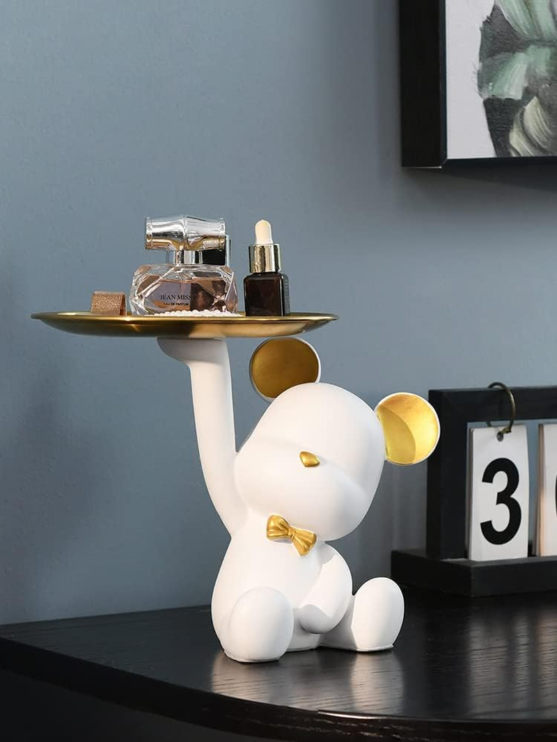 Cartoon Bear Resin Statue Storage Tray, Key Candy Jewelry Earrings Tray, Multi-Purpose Decorative Storage Tray for Bedroom, Living Room and Office (White) image number 2