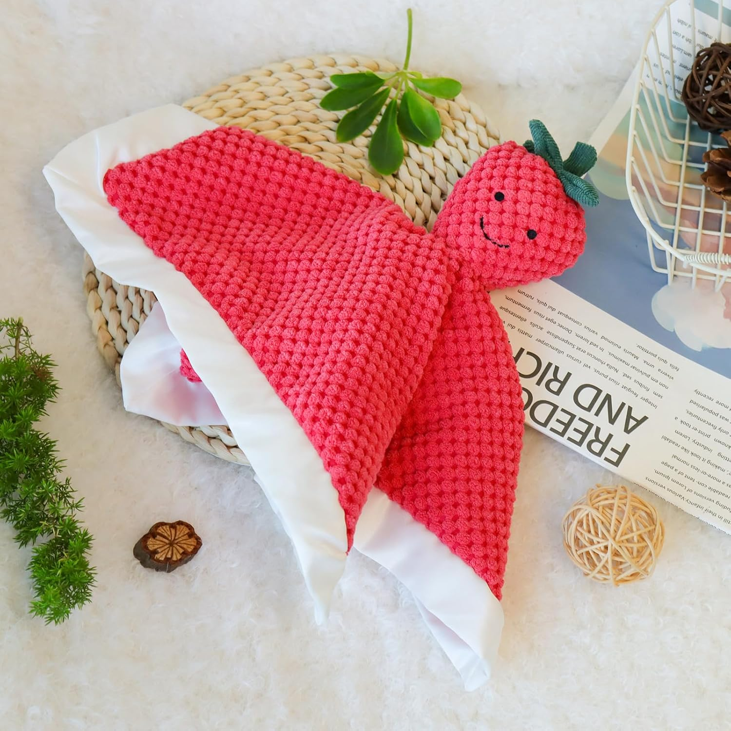 Apricot Lamb Strawberry Blanket Soft Loveys for Baby Boy and Girl,13 Inches image number 2