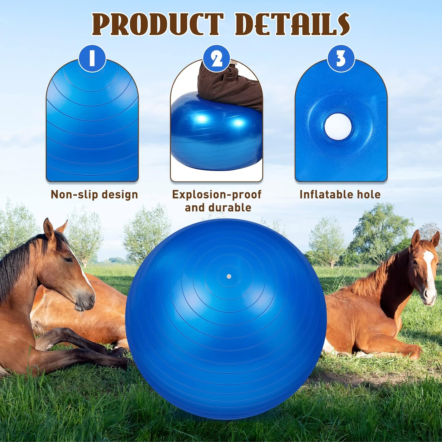 Sotiff 2 Pcs 40 Inch Horse Ball for Play Large Horse Ball Big Equine Herding Ball anti Burst Dog Soccer Ball Giant, Pump Included(40 Inch,Blue) - Blue image number 3