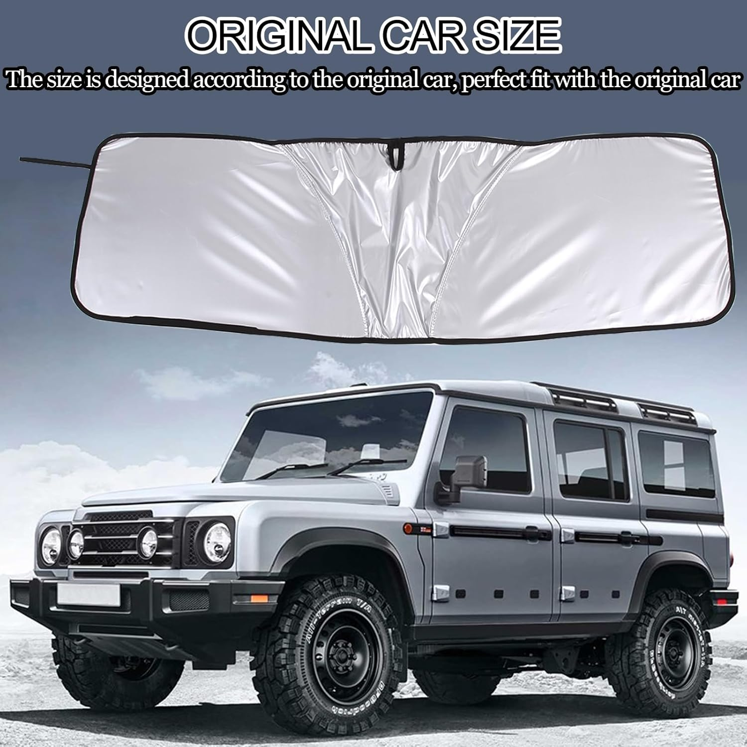 Tumukiw Front Windshield Sun Shade Compatible with INEOS Grenadier 2020-2024 Car Windshield Sun Shade Foldable Elastic Memory Steel Wire Sun Shield UV Protection Car Accessories image number 3