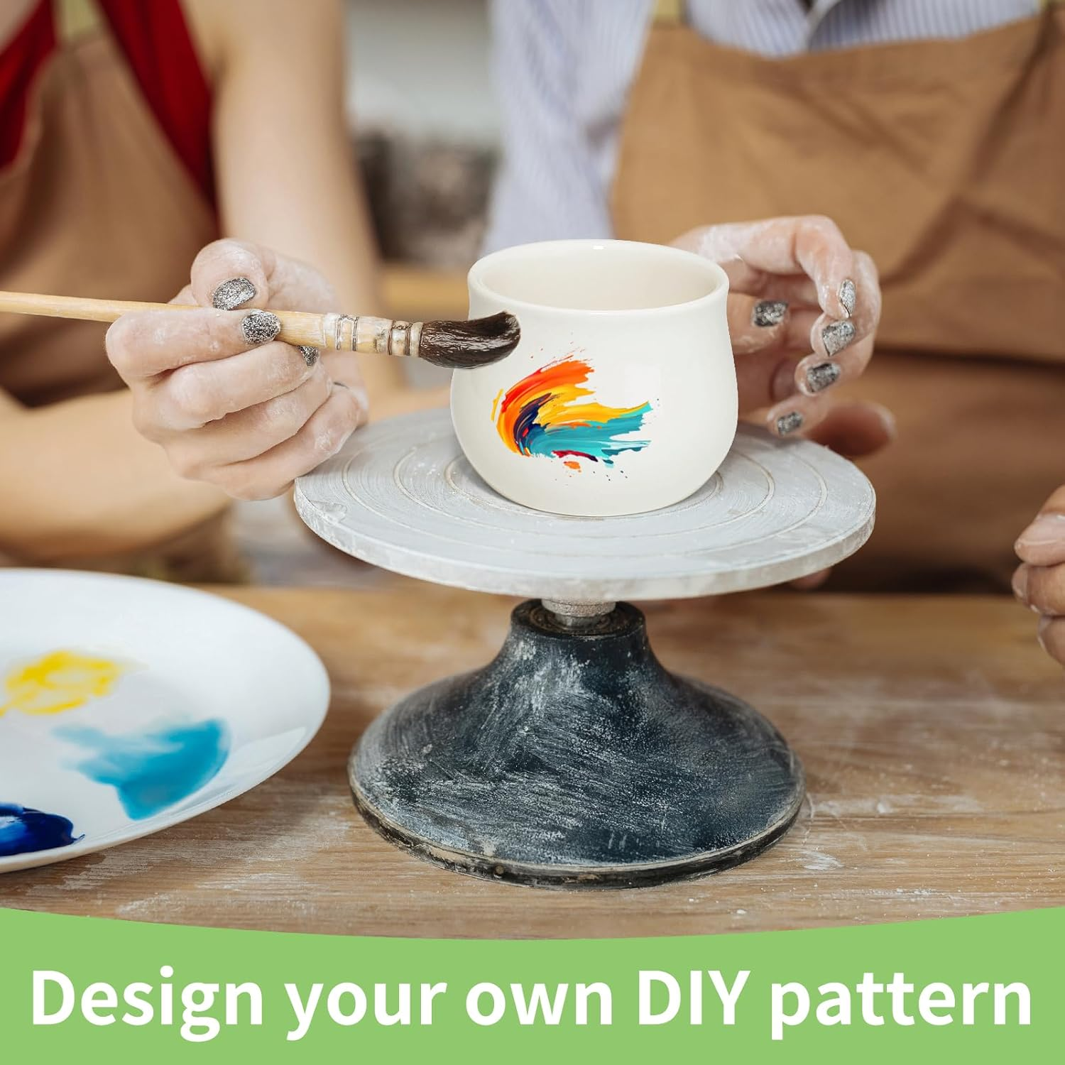 SHECIPIN Succulent Plant Pot, White Mini 2.6 Inch Ceramic Flower Planter Pot with Bamboo Tray, Pack of 8 - Plants Not Included - Black,White image number 2