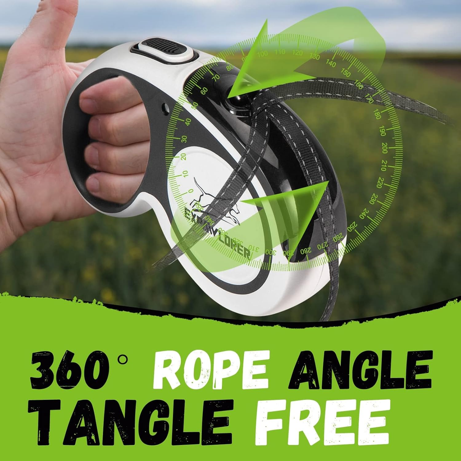 EXPAWLORER Retractable Double Dog Leash - Chew Proof, 2 No Tangle Strong Wire Ropes, 16 Ft Heavy Duty Walk Leash for Medium & Large Dogs (Black & White) image number 2