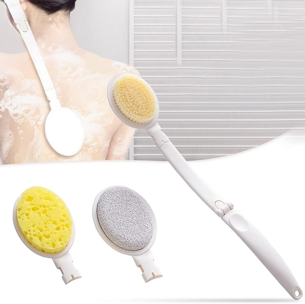 MUSONG 3-In-1 Long Handle Back Brush &ndash; Shower Body Scrubber with Interchangeable Heads, Bath Sponge and Lotion Applicator for Men, Women, Seniors, and Travel image number 1