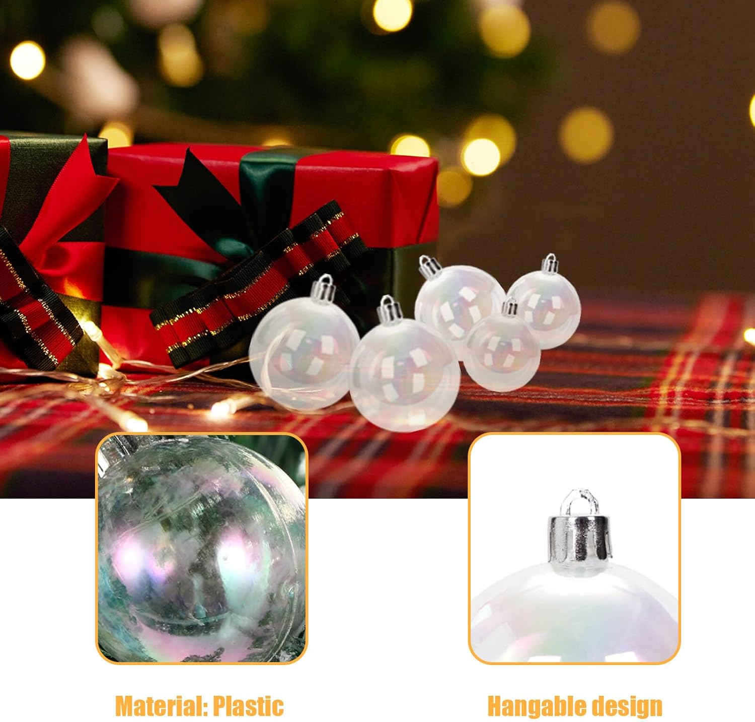 Clear Iridescent Christmas Balls 30PCS 3/4/5/6Cm Shatterproof Plastic Baubles Shiny Hanging Ornaments for Xmas Party Tree Decorations image number 4