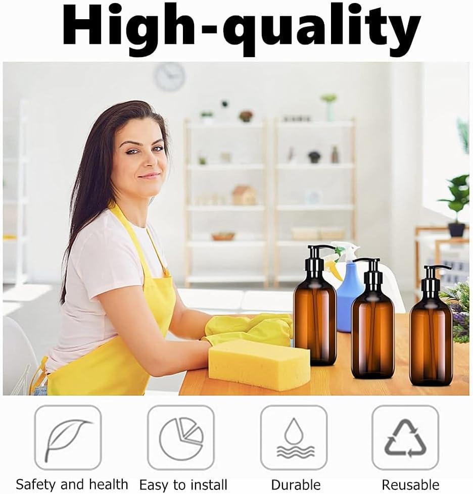 Kastetards 3 Pcs 500ML Large-Capacity Empty Shampoo Pump Bottles, Plastic Pump Bottles, and Rerefilled Travel Soap and Shampoo Dispenser Bottles for Bathroom and Kitchen Travel image number 6