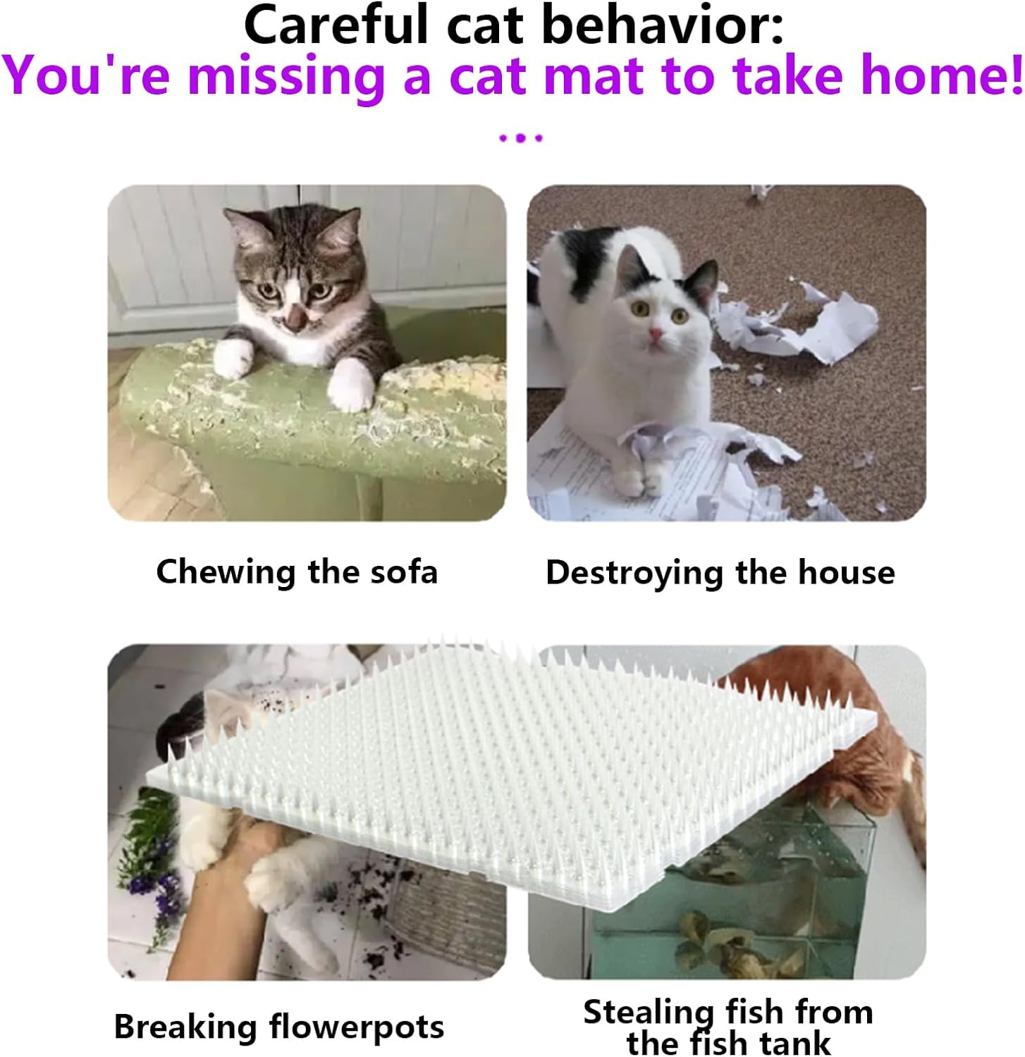 Cat Repeller Mat - anti Cat Scat Training Matting for Scratch Prevention, Heavy Duty Pet Pads with Spikes for Indoor Furniture, Garden Plants, Wall Protection, 16.54X3.15X0.39 Inches image number 4