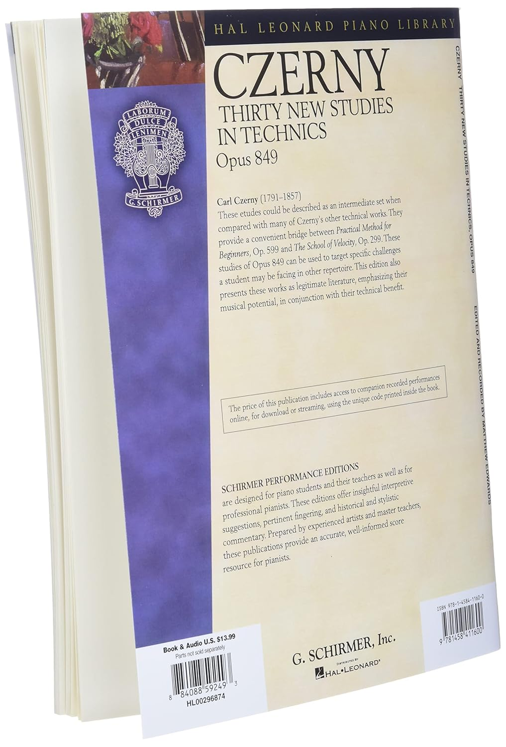 Carl Czerny - Thirty New Studies in Technics, Op. 849 Book/Online Audio: with Online Audio Recordings of Performances Schirmer Performance image number 3