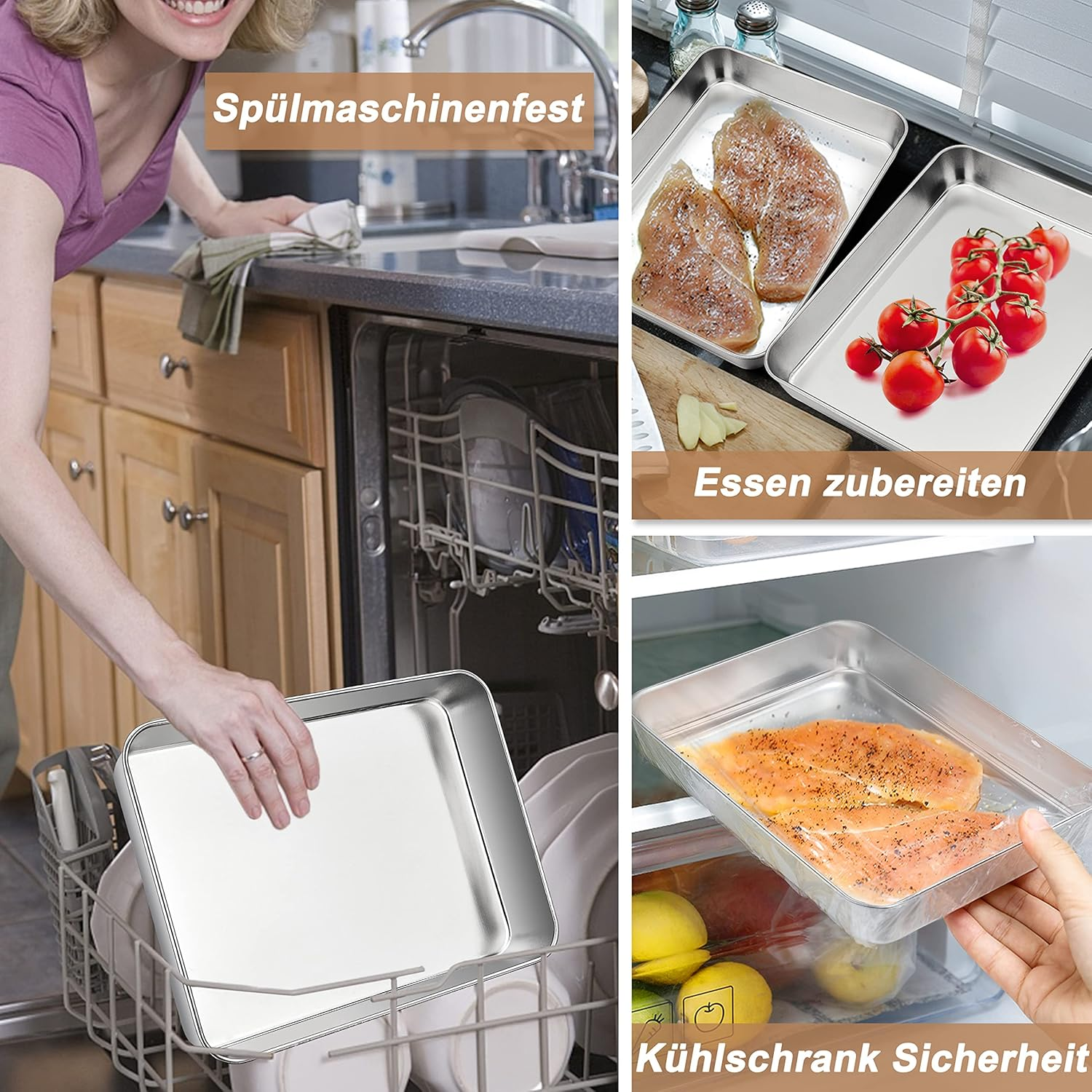 Baking Tray, Haware Stainless Steel Small Casserole Dish, Fat Pan, Oven Mould, Set of 2, Rectangular Deep Oven Tray, Cake Tray for Baking/Roasting/Serving, Non-Toxic & Healthy, Dishwasher Safe image number 1