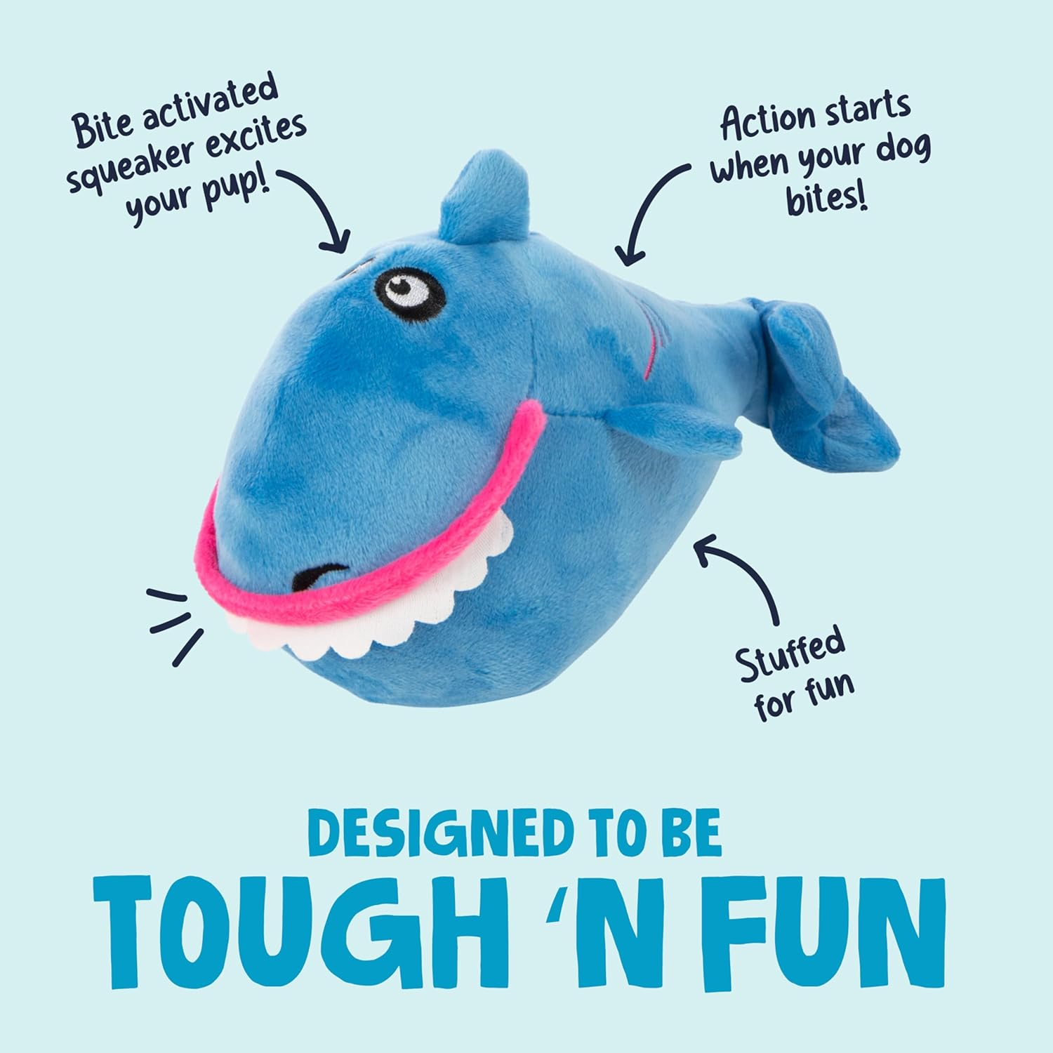 Godog, Action Plush Shark, Animated Squeaker Dog Toy, Bite-Activated Motion, Chew Resistant + Reinforced Seams image number 1