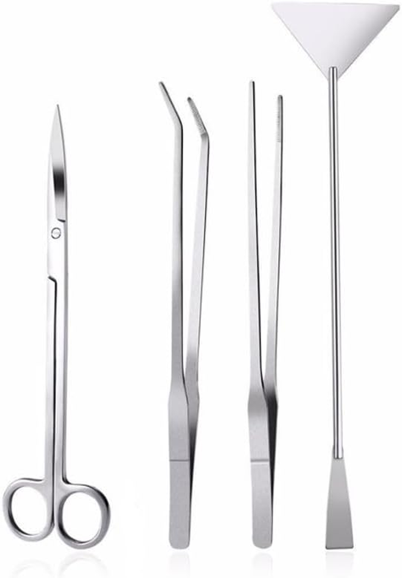 4 in 1 Aquarium Tool Set, Stainless Steel Fish Tank Scissor Tweezers Spatula Aquascaping Kit for Aquariums Tank and Aquatic Plants (Black)