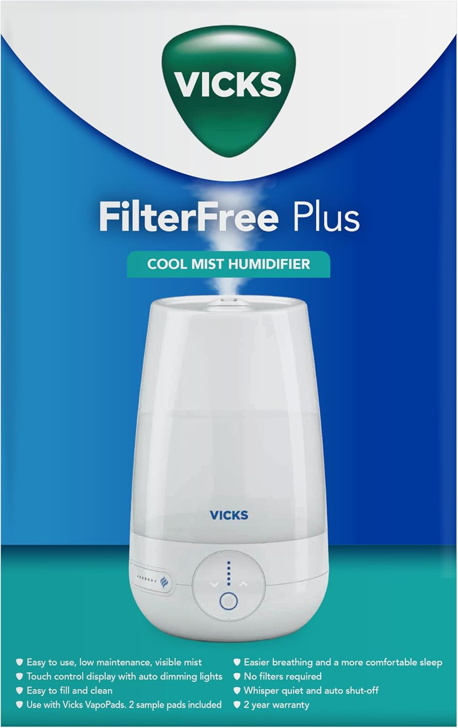 Vicks Ultrasonic Cool Mist Humidifier 4.5L for Medium to Large Room, Office, Dining or Living Area, Rotating Mist Nozzle image number 1