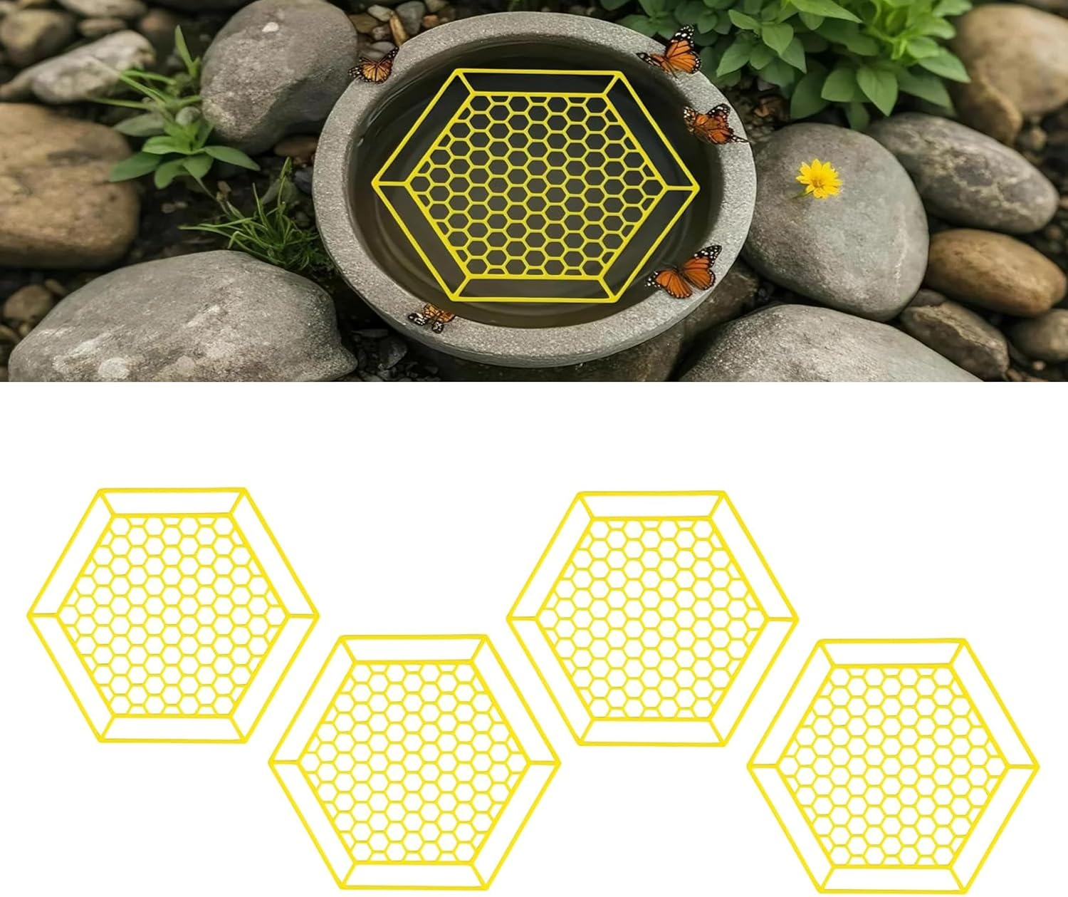 Floating Bee Island, 4 Pack, 7.1 Inch Pollinator Watering Station, Butterfly Bath Feeder for Outdoors image number 2