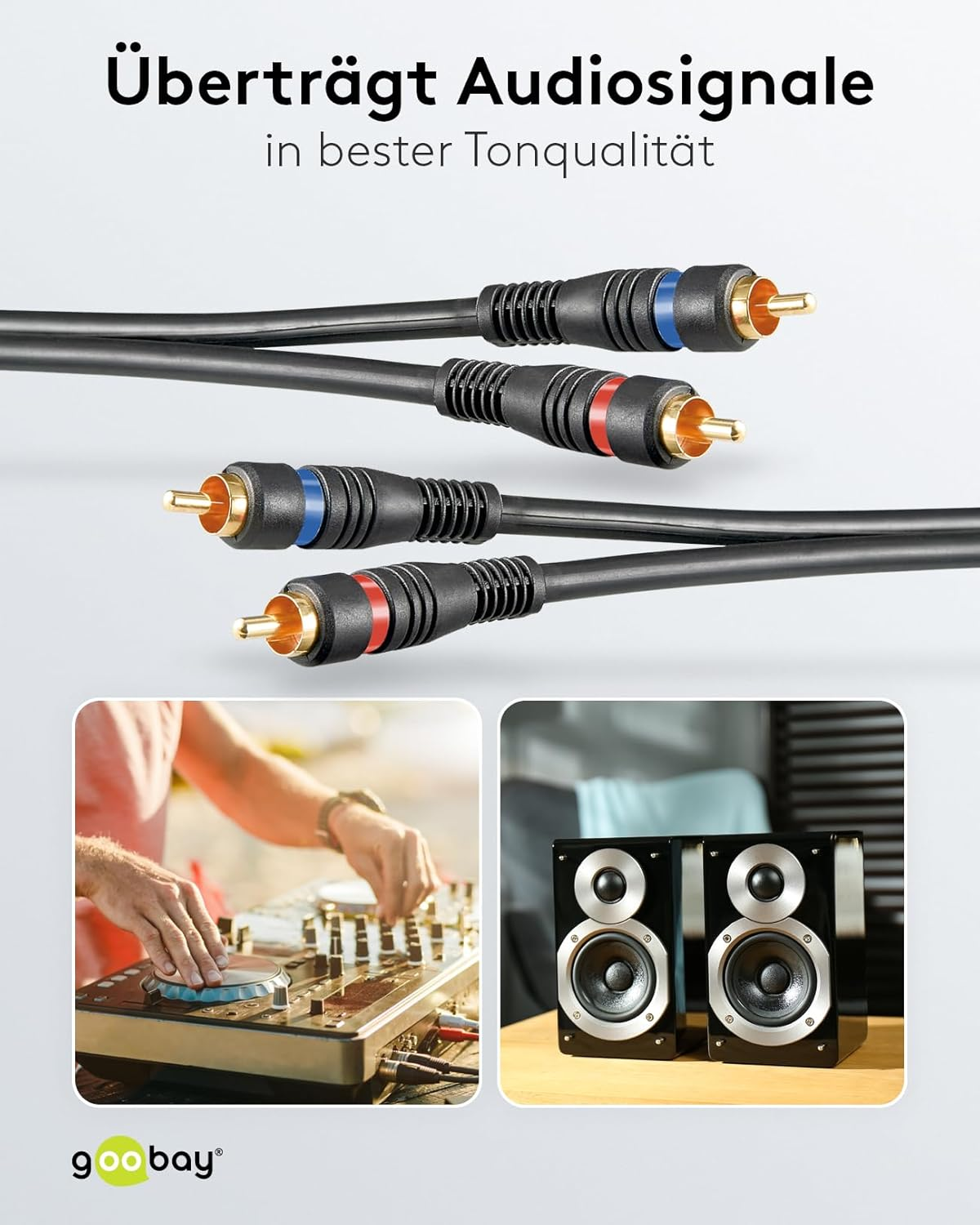 Goobay Stereo RCA Cable 2X RCA, Double Shielded 2 RCA Male > 2 RCA Male, 3M, Black image number 6