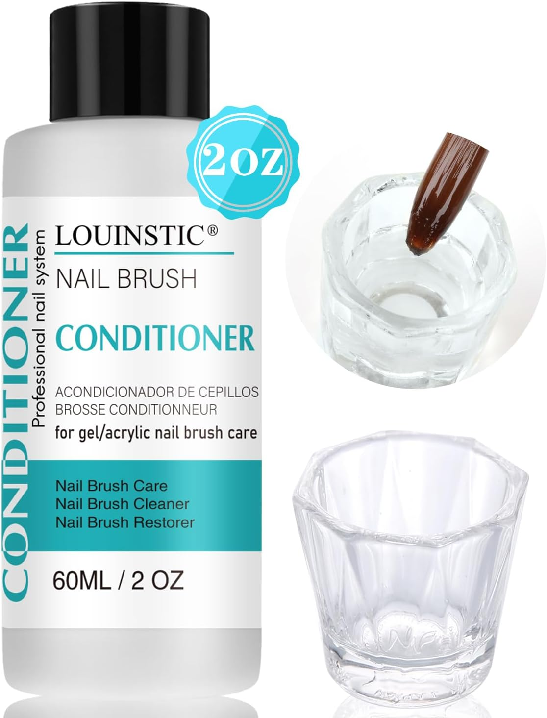 LOUINSTIC Acrylic Nail Brush Cleaner - Quickly Clean Gel/Acrylic Nail Brushes, Paint Brushes, Airbrushes, Art Tools, Nail Brush Cleaner Conditioner Preserver and Restorer 4 OZ